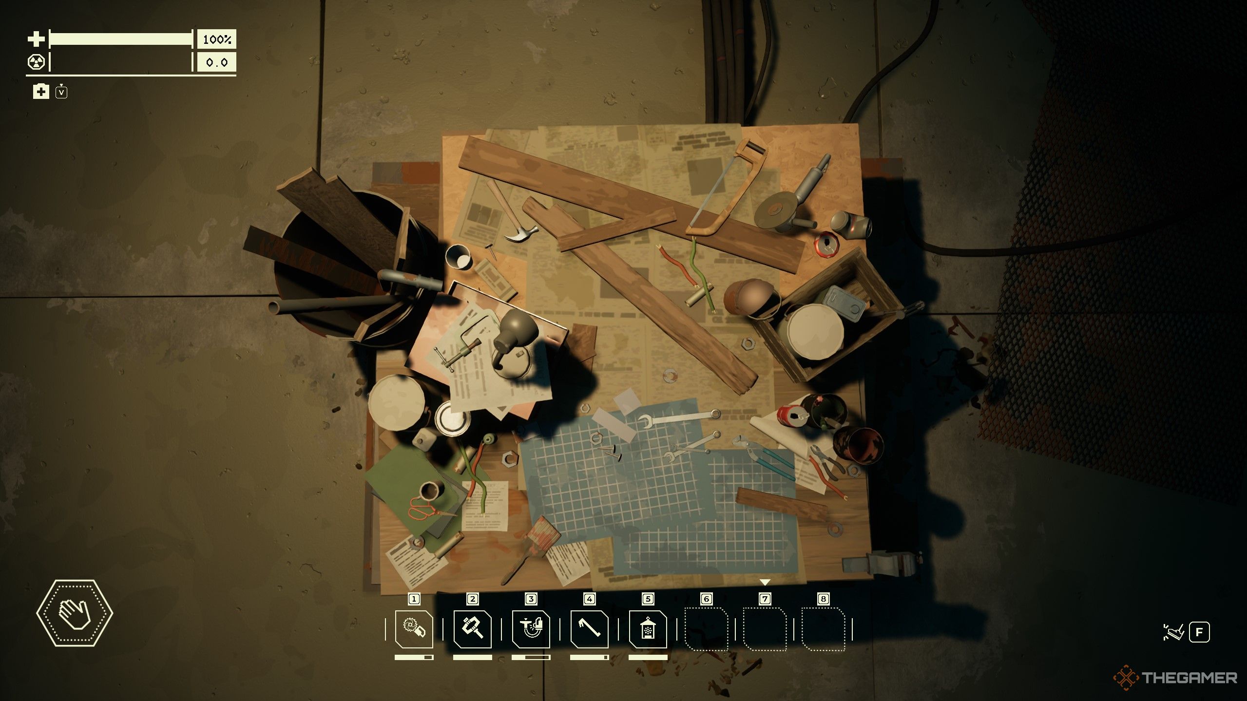Top-Down View Of The Workbench in Pacific Drive.