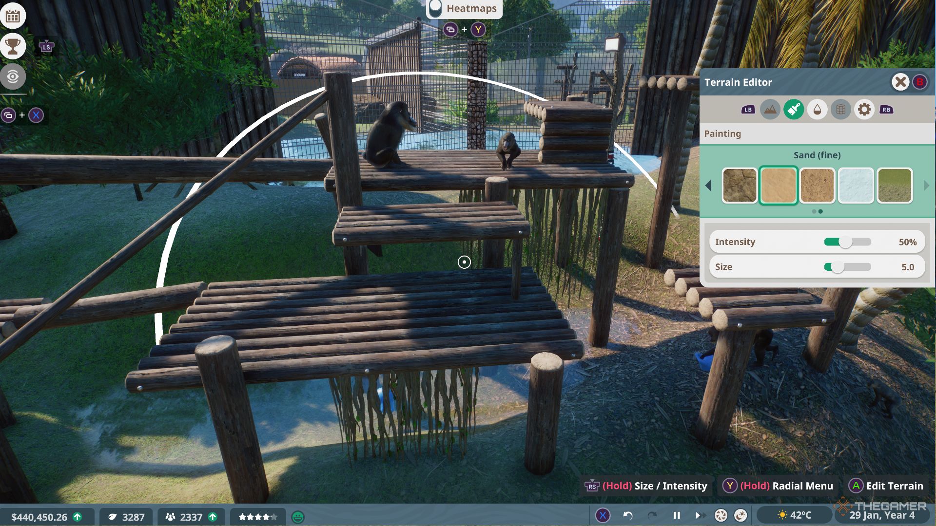Planet zoo console terrain editor shown over the top of climbing frame
