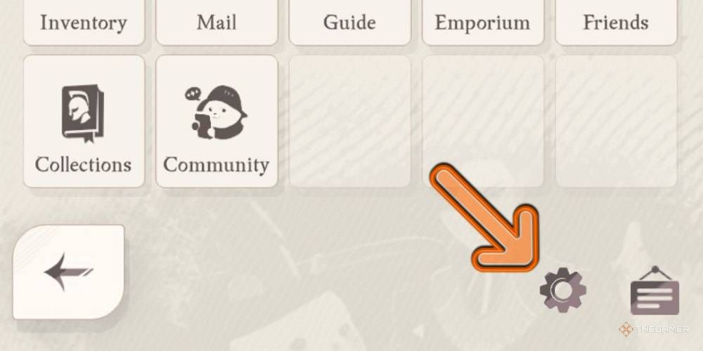 The gear menu icon is on the bottom right of the menu screen.