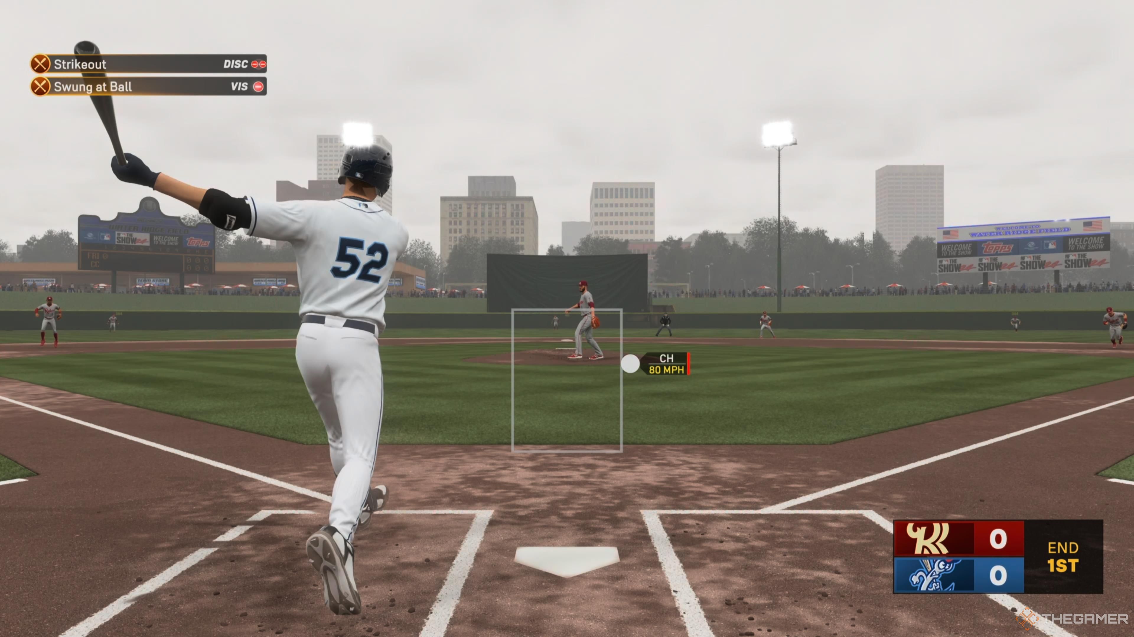 A whiffed swing on a called ball in MLB The Show 24