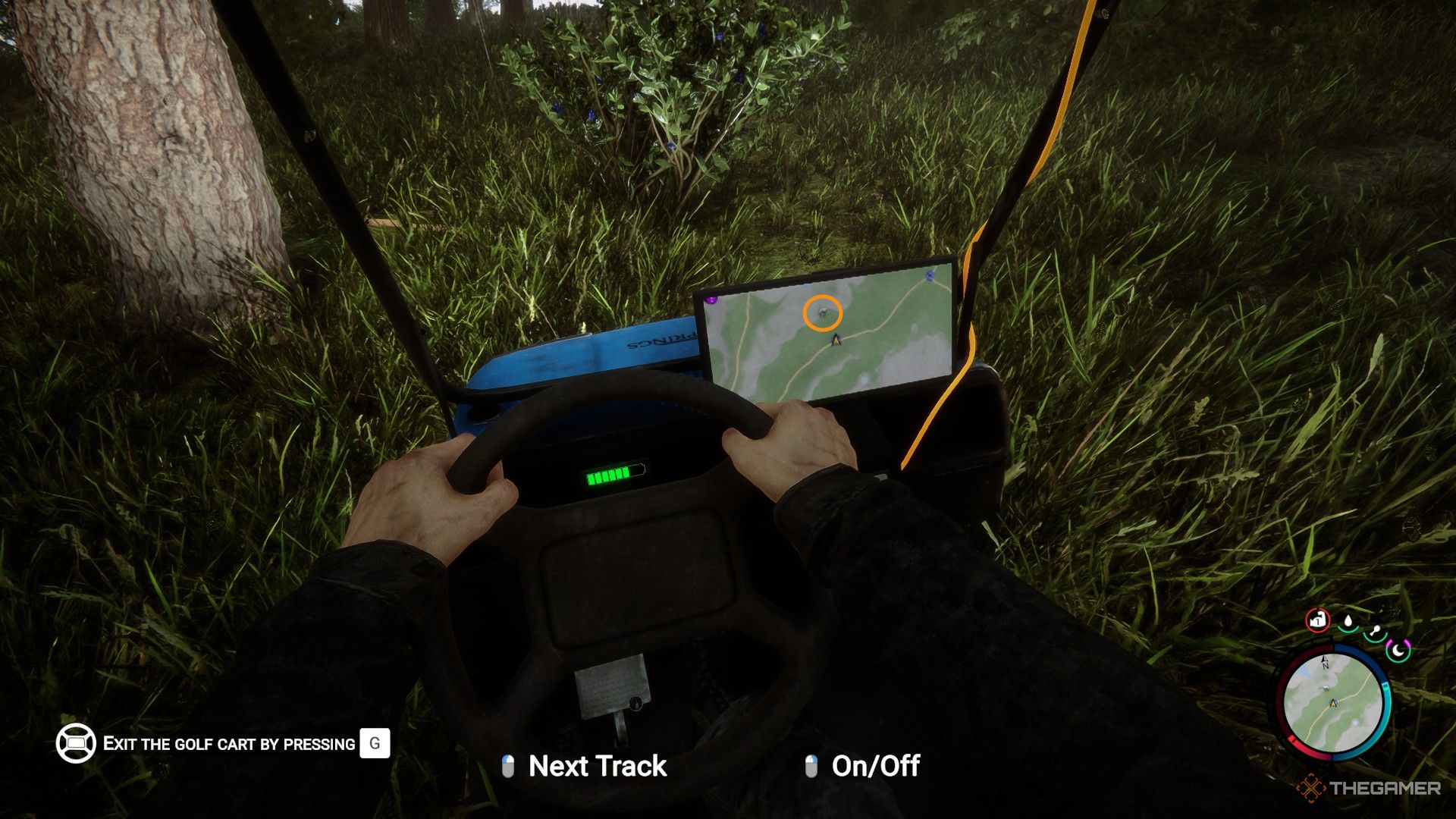 A screenshot from Sons of the Forest showing the grey hang glider on the map of the Golf Cart.