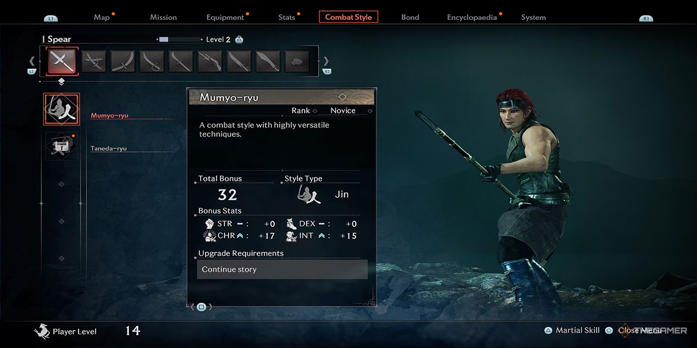The protagonist wields a Spear in Rise Of The Ronin's Combat Style menu.