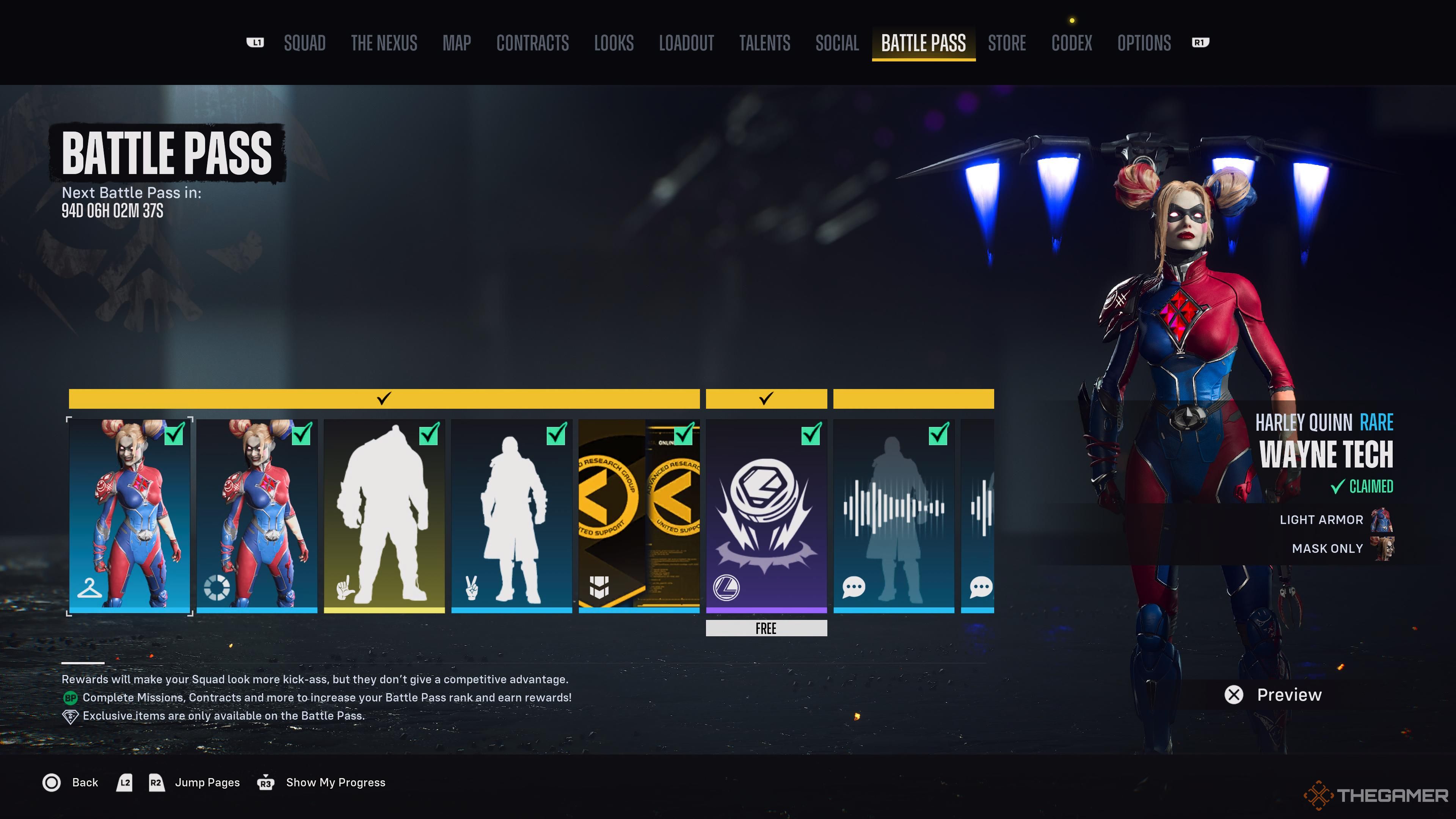 Season 1 battle pass in Suicide Squad: Kill the Justice League