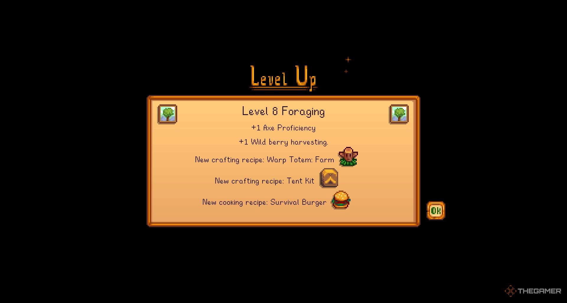 Stardew Valley Level 8 Foraging Level Up Screen