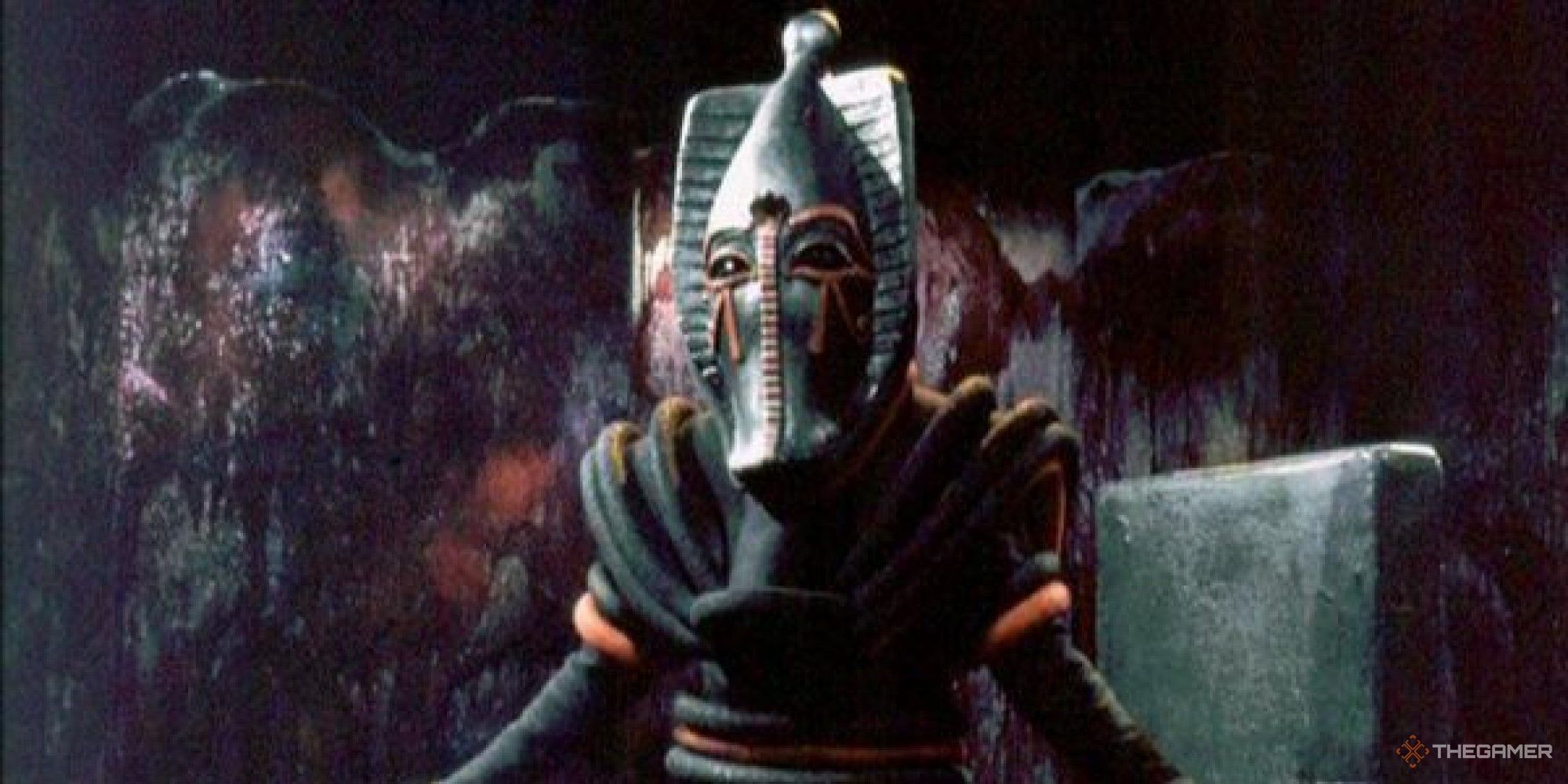 An image of Sutekh from the Doctor Who episode Pyramids of Mars.