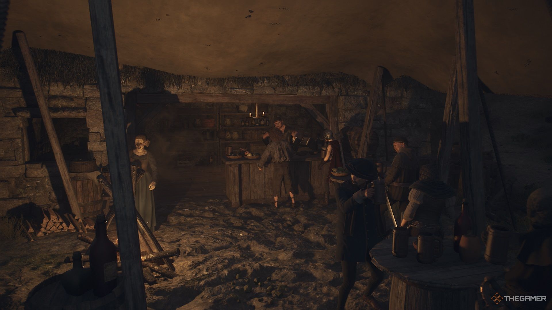 The arisen drinking at the tavern in the slums in Dragon's Dogma 2.