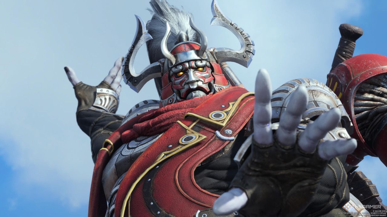 The Eccentric Swordsman striking a pose before fleeing in Final Fantasy 7 Rebirth.