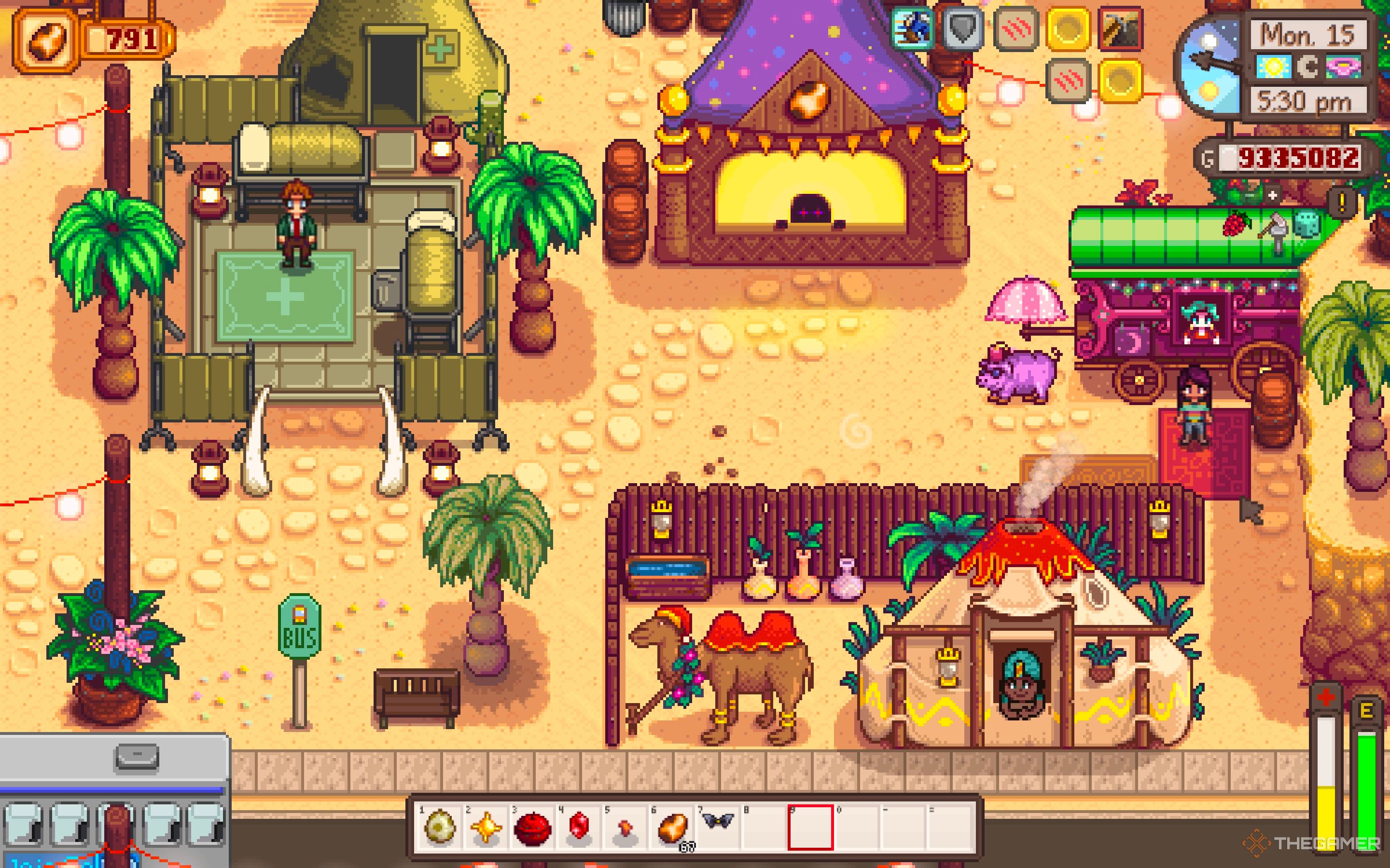 the farmer standing in front of the traveling merchant