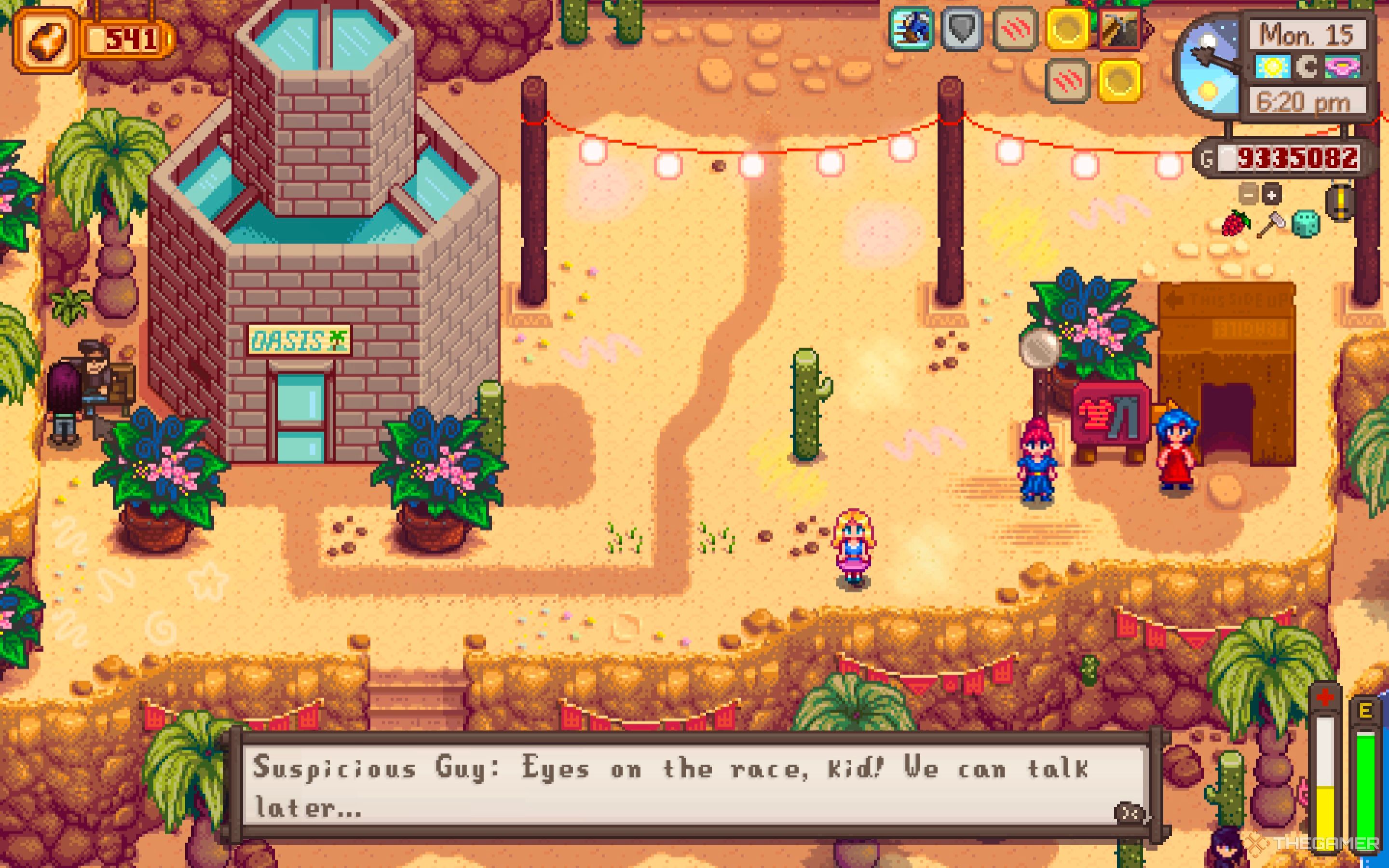 The Farmer talking to the suspicious guy sitting all the way on the left of the desert