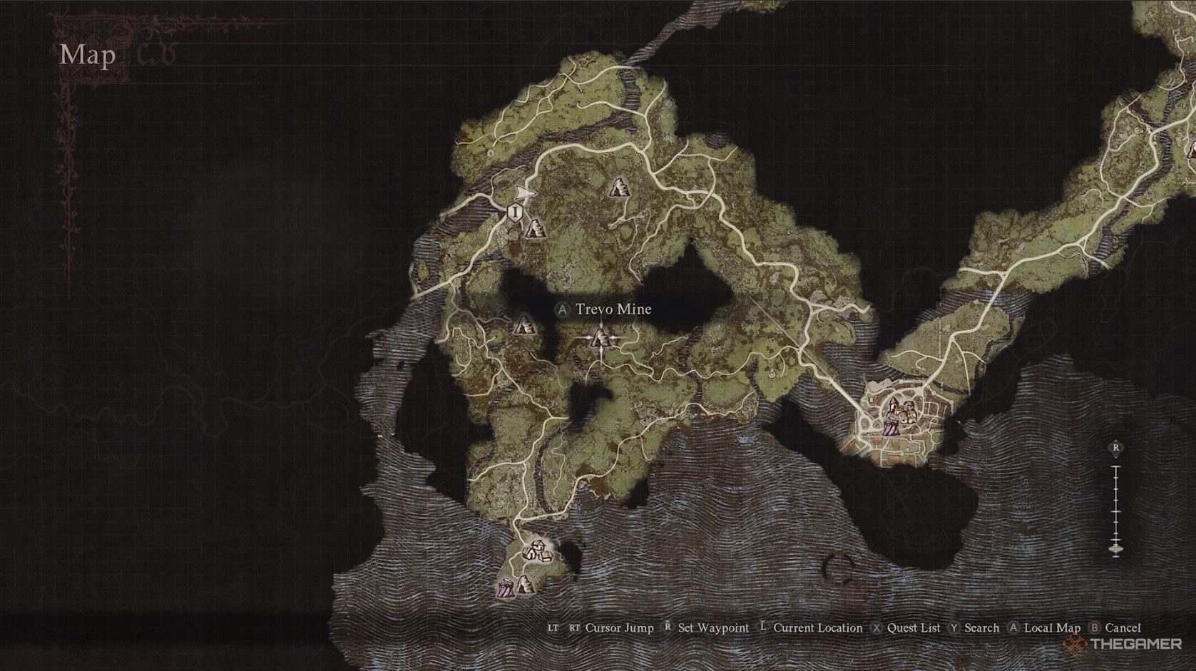 Trevo Mine marked on the map in Dragon's Dogma 2.