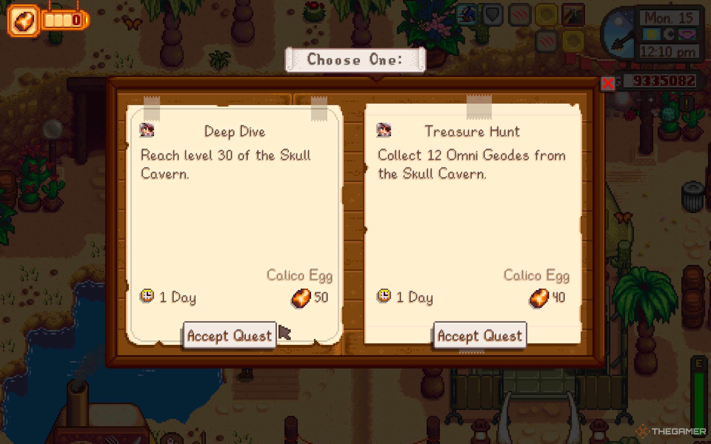 Two challenges by Marlon for the player to choose from