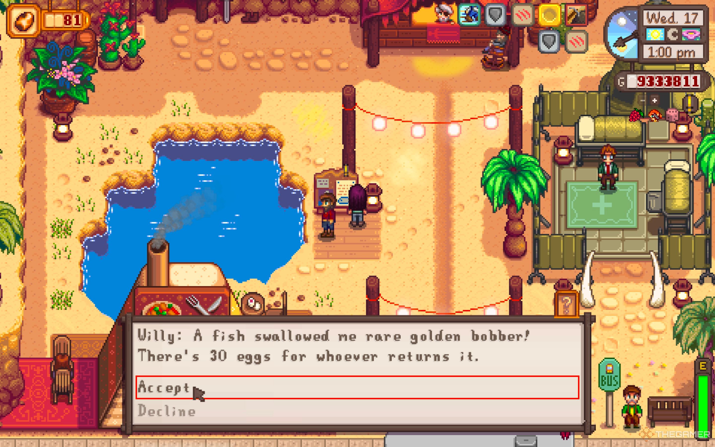 Willy's Quest asking for someone to get his golden bobber back for 30 calico eggs