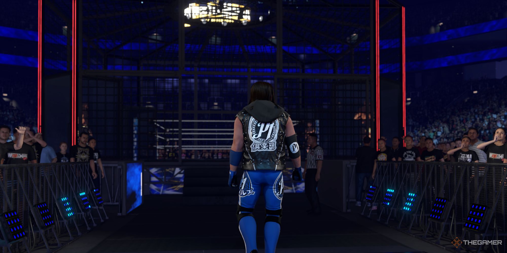 WWE 2K24 Screenshot Of AJ Styles Walking Up To The Elimination Chamber