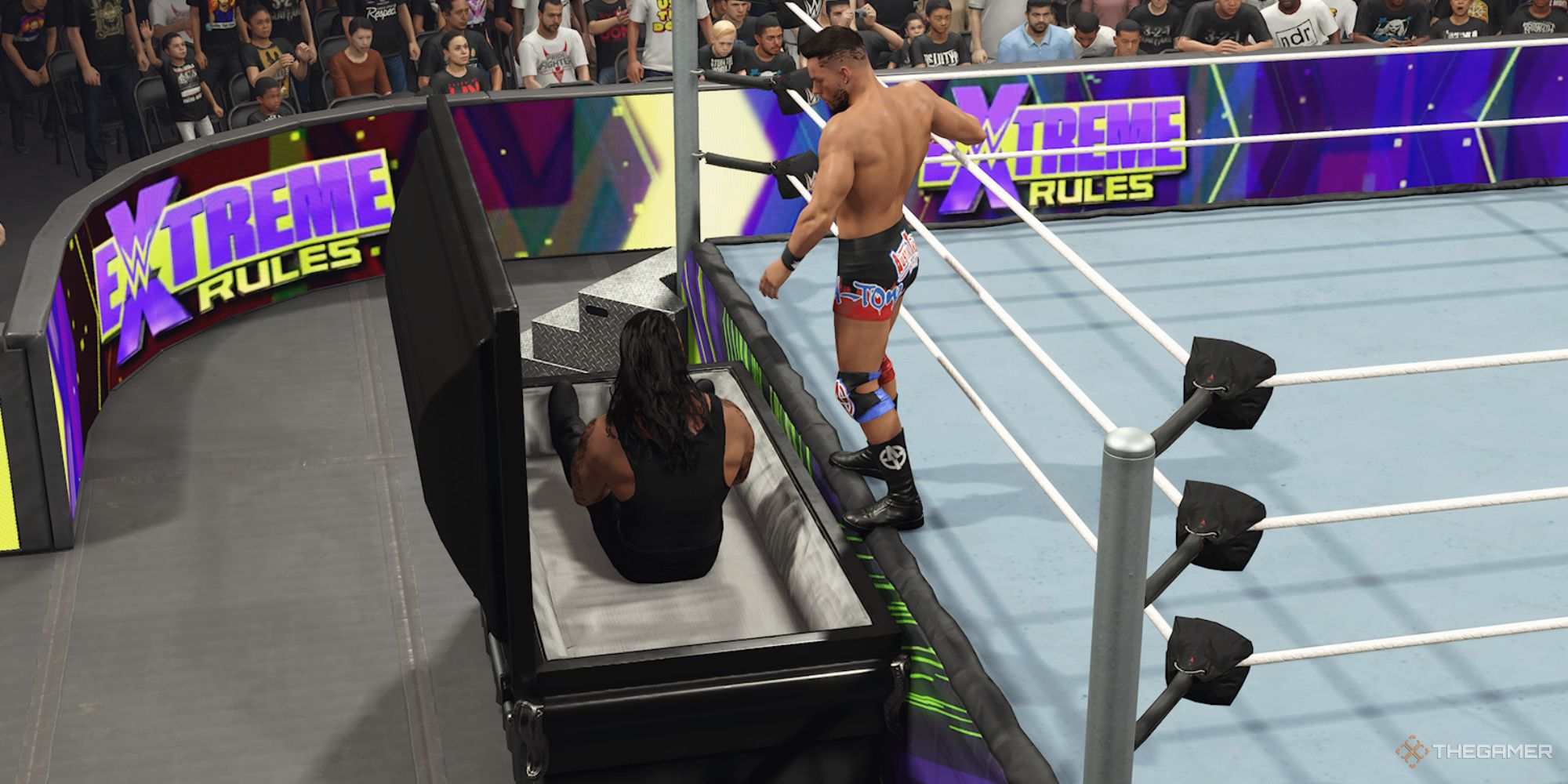 WWE 2K24 Undertaker In Casket With Austin Theory Looking At Him