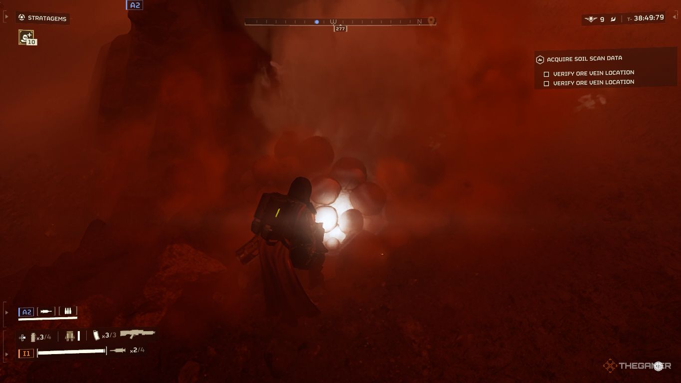 A player shooting mushroom plants in Helldivers 2