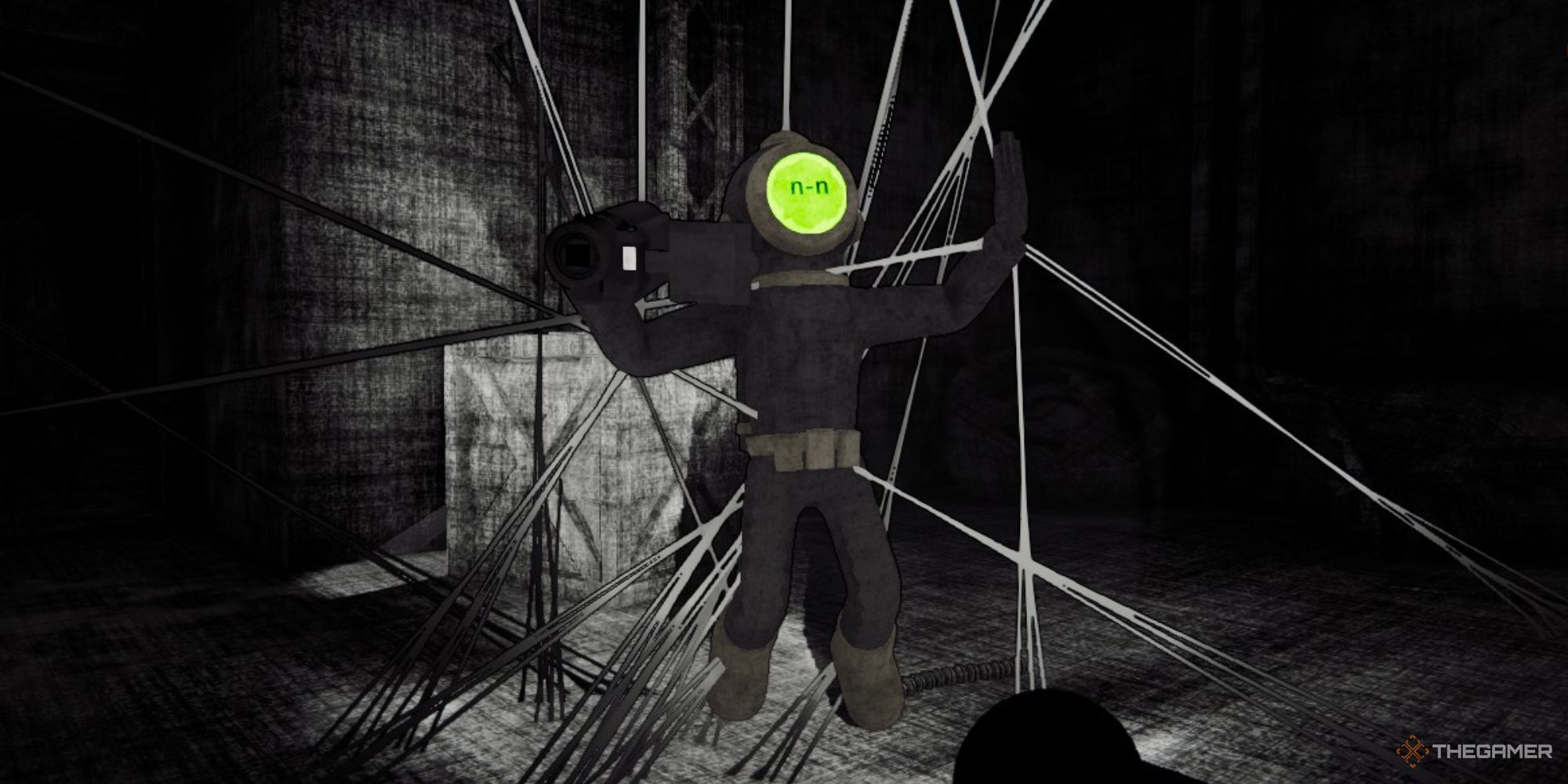 A player trapped in a spider web