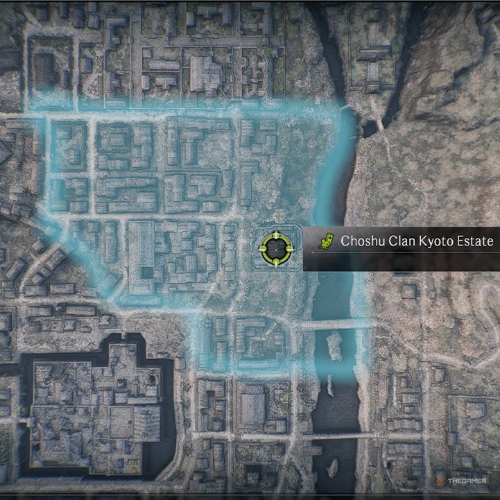 A bird's eye view of the Choshu Clan Kyoto Estate from Rise of the Ronin's map.