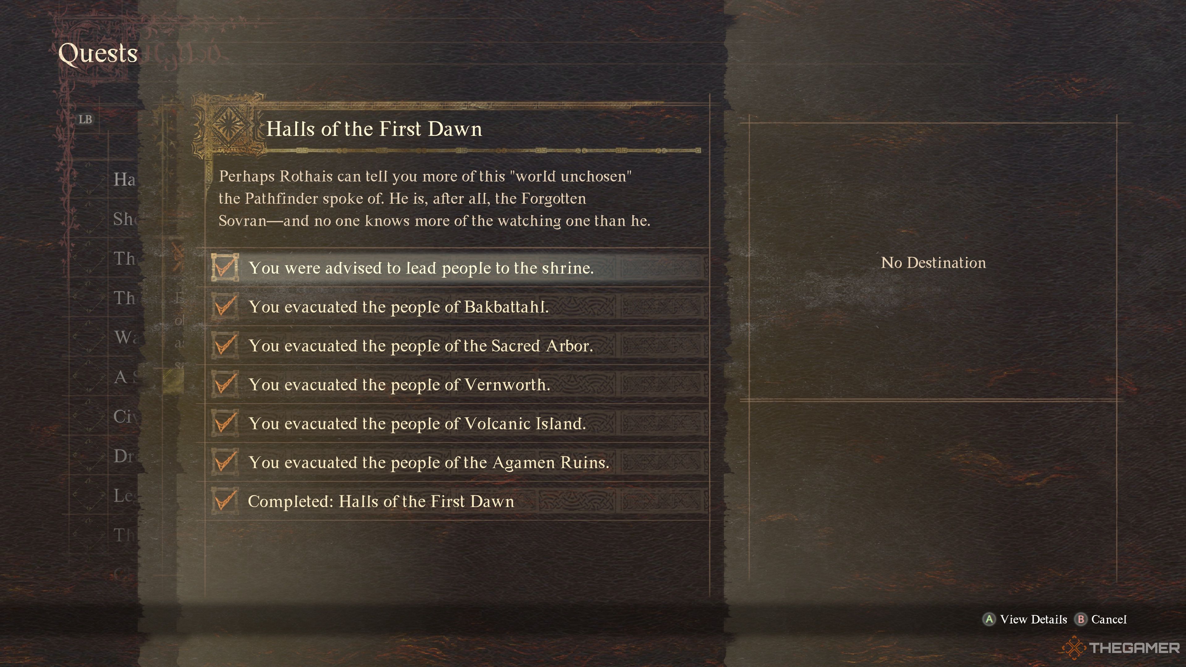 The Halls Of The First Dawn Quest Completed in the menu of ​​​​​​​Dragon's Dogma 2.