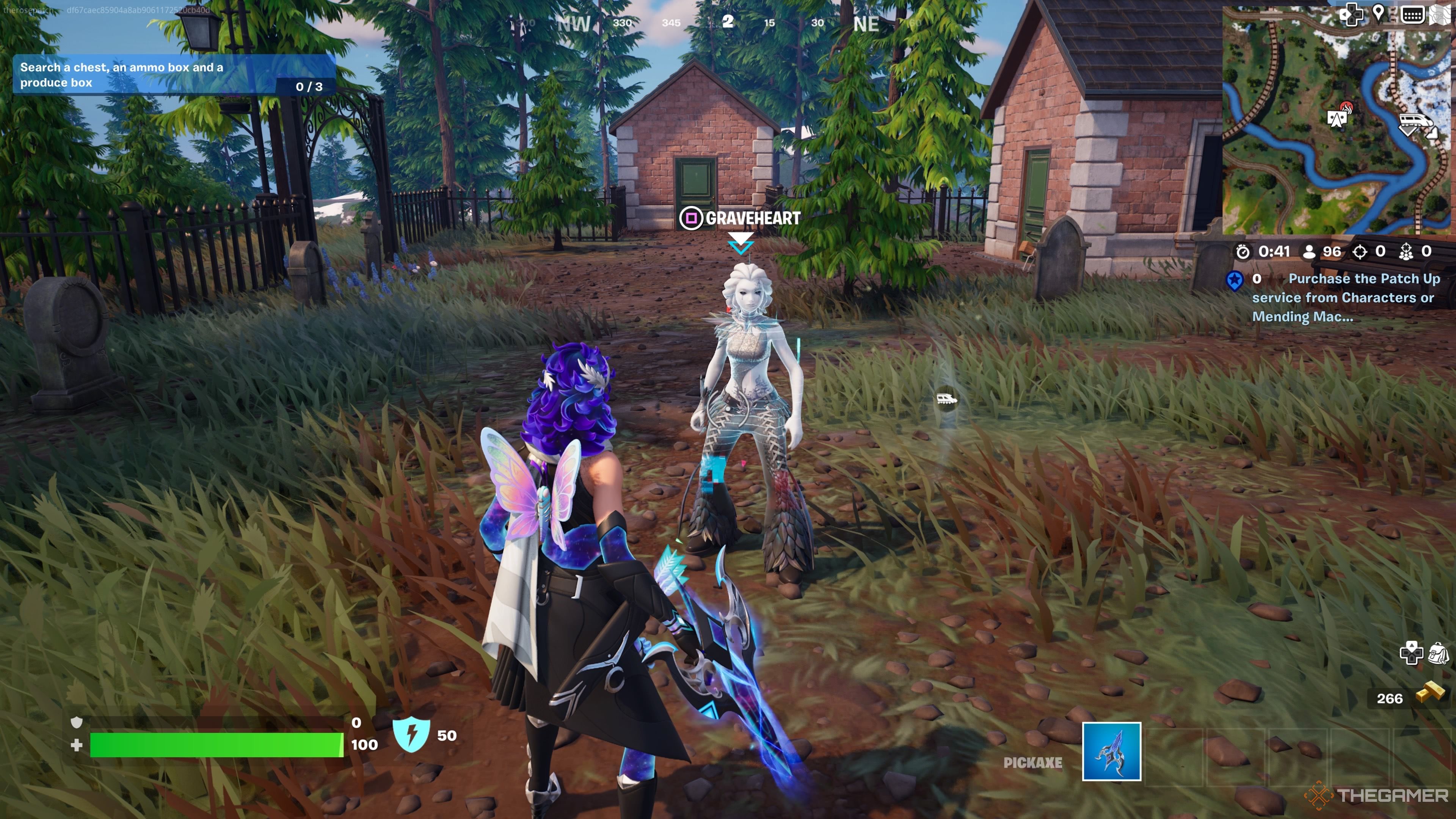 Talking to Graveheart at The Cemetery in Fortnite Chapter 5 Season 2.