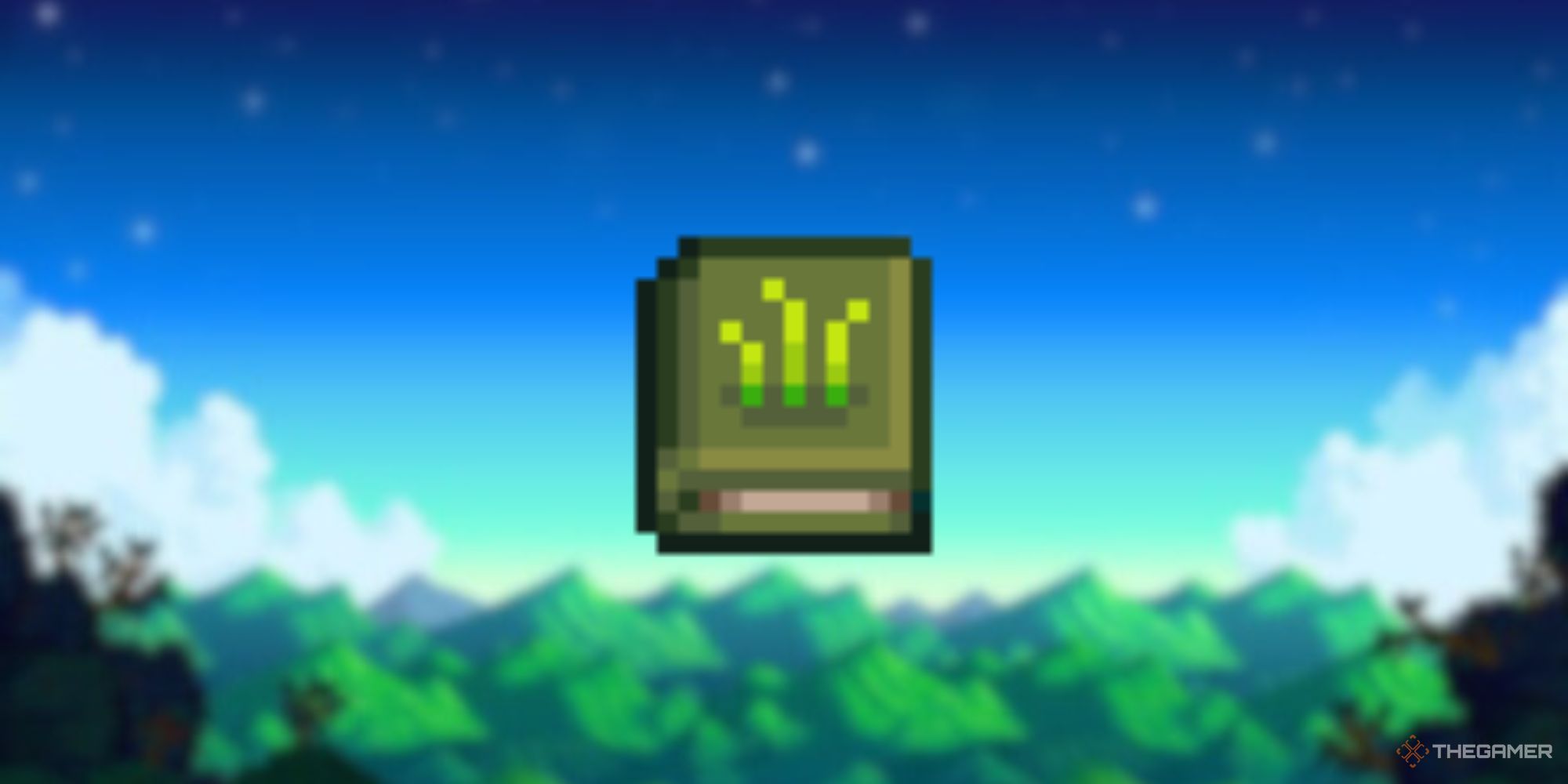 Stardew Valley Ol' Slitherlegs Book Of Power Over A Blurred Background.