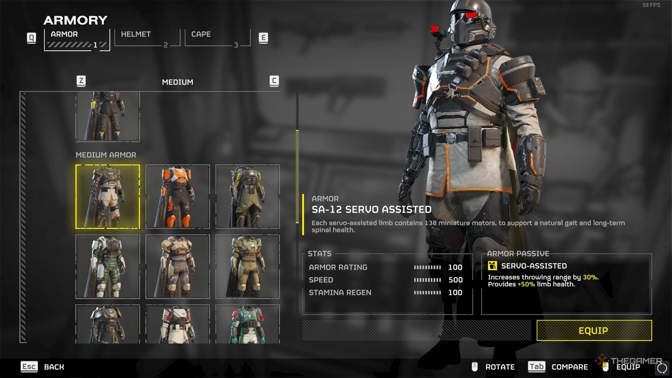 Servo-Assisted armor perk effects listed in Helldivers 2