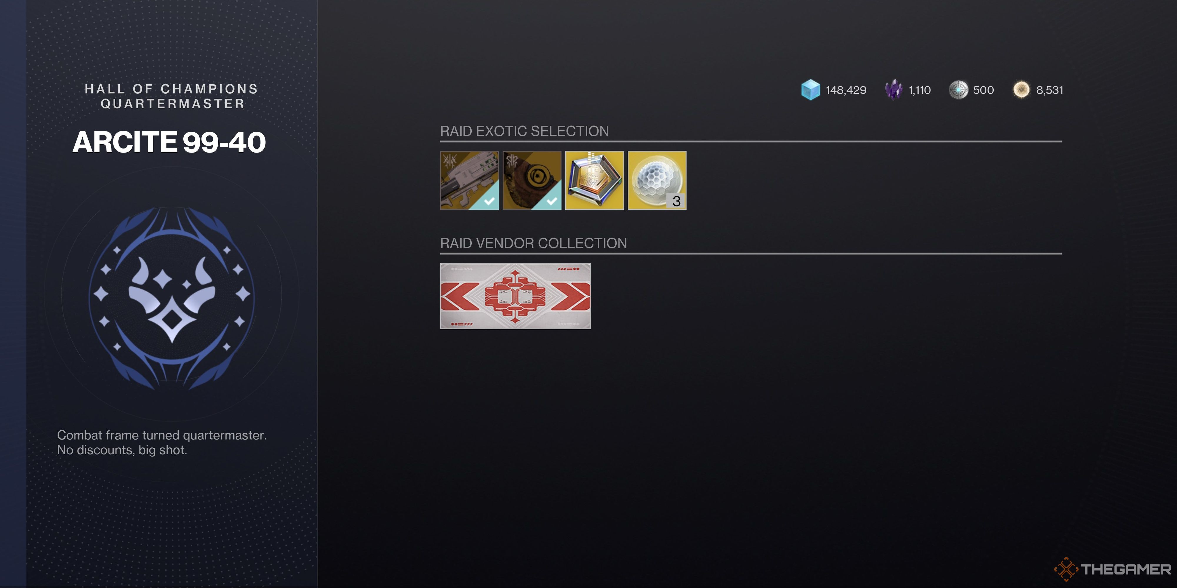 Destiny 2 Pantheon Arcite Rewards