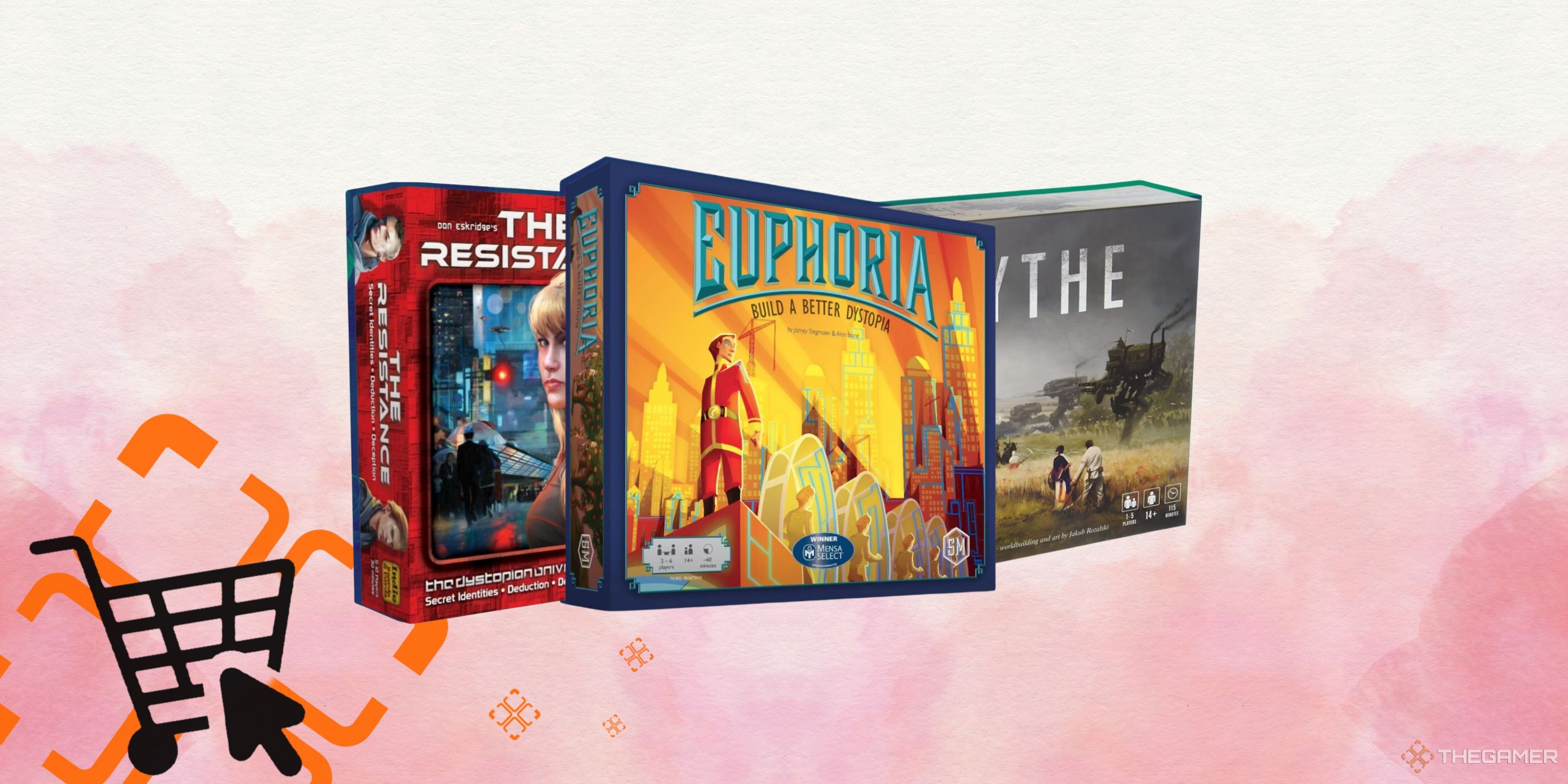 collage image showing three Board Games in front of a pink, watercolor background