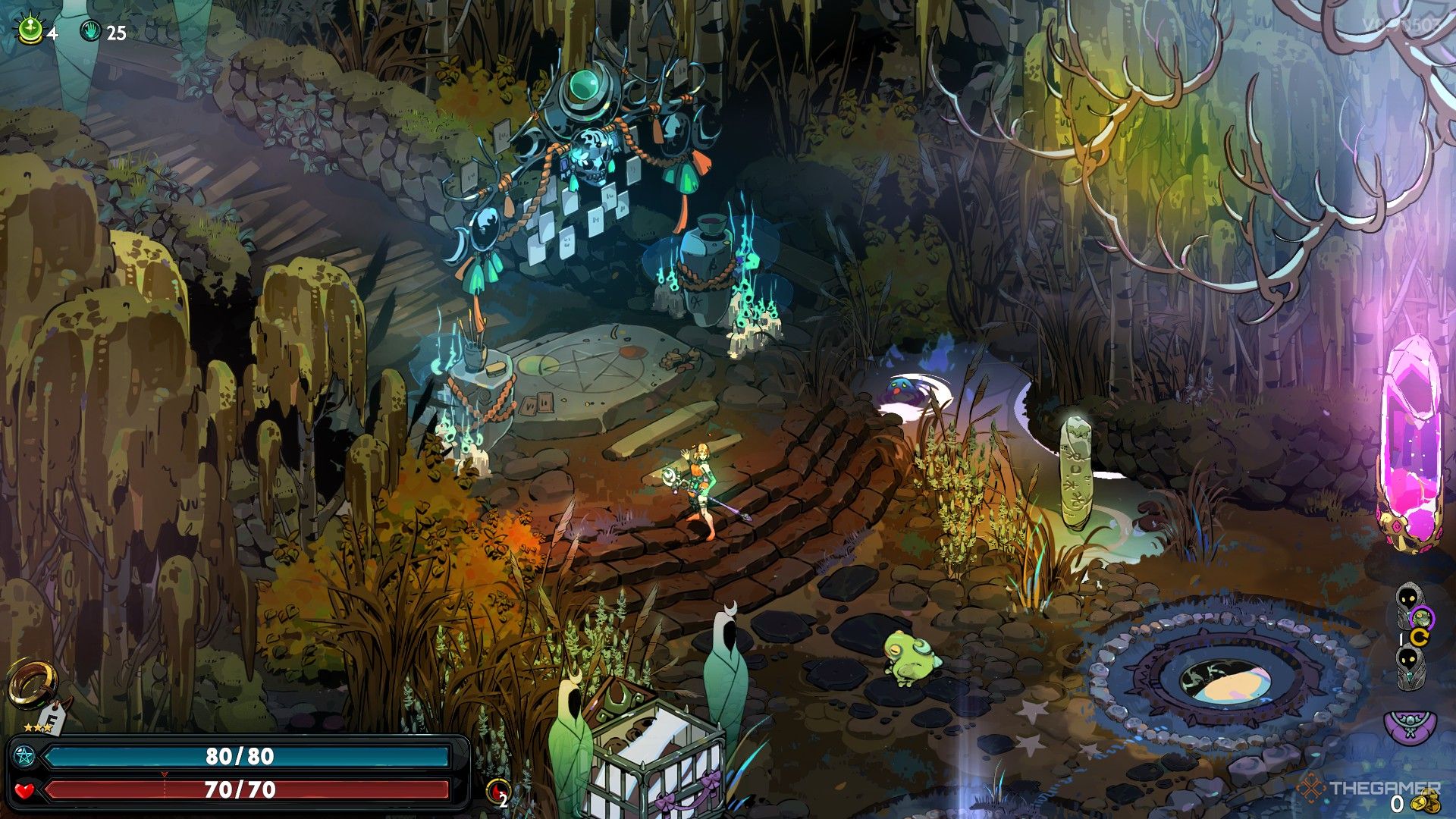 Hades 2 Melinoe standing near the tarot altar at the crossroads