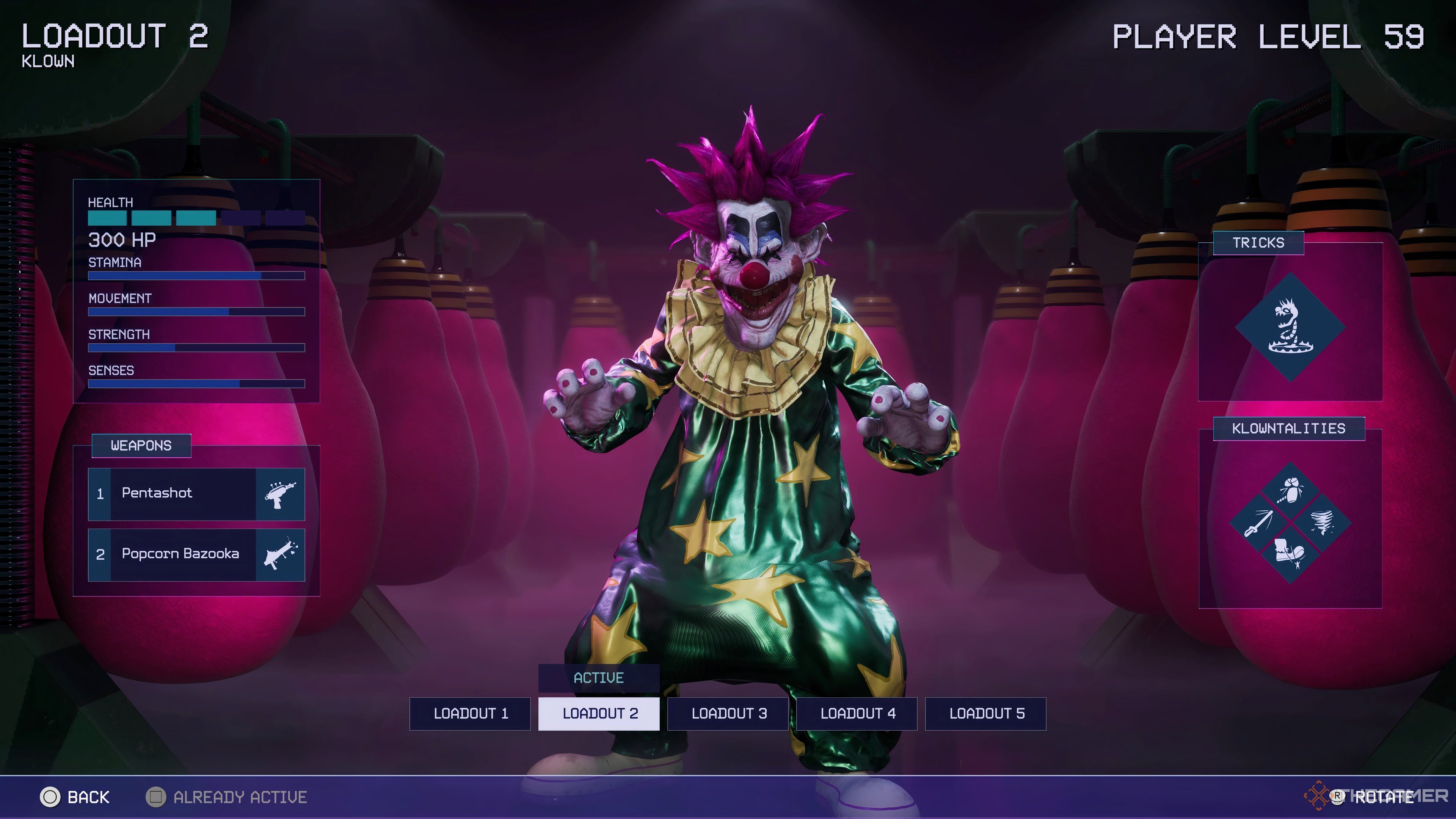 Tracker Klown Type in loadout screen in Killer Klowns From Outer Space: The Game.
