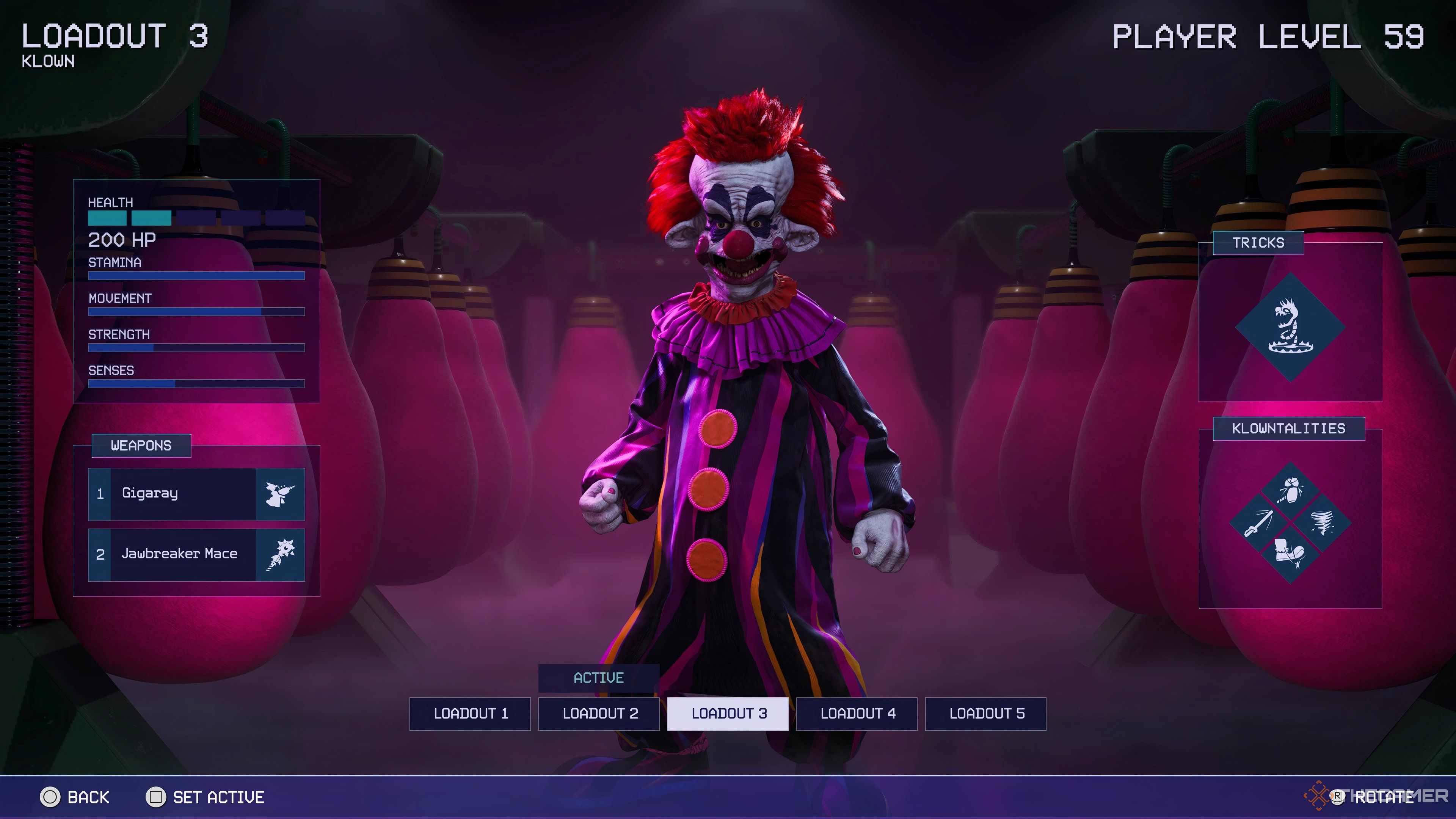Trapper Klown Type in loadout menu in Killer Klowns From Outer Space: The Game.
