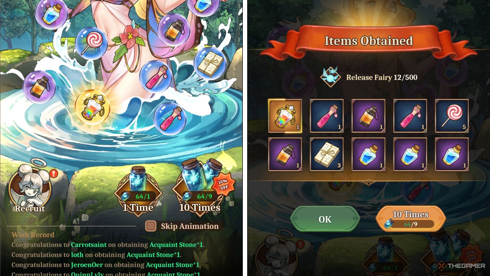 Isekai Slow Life - Player is spending some fairy bottles and gains ten different rewards