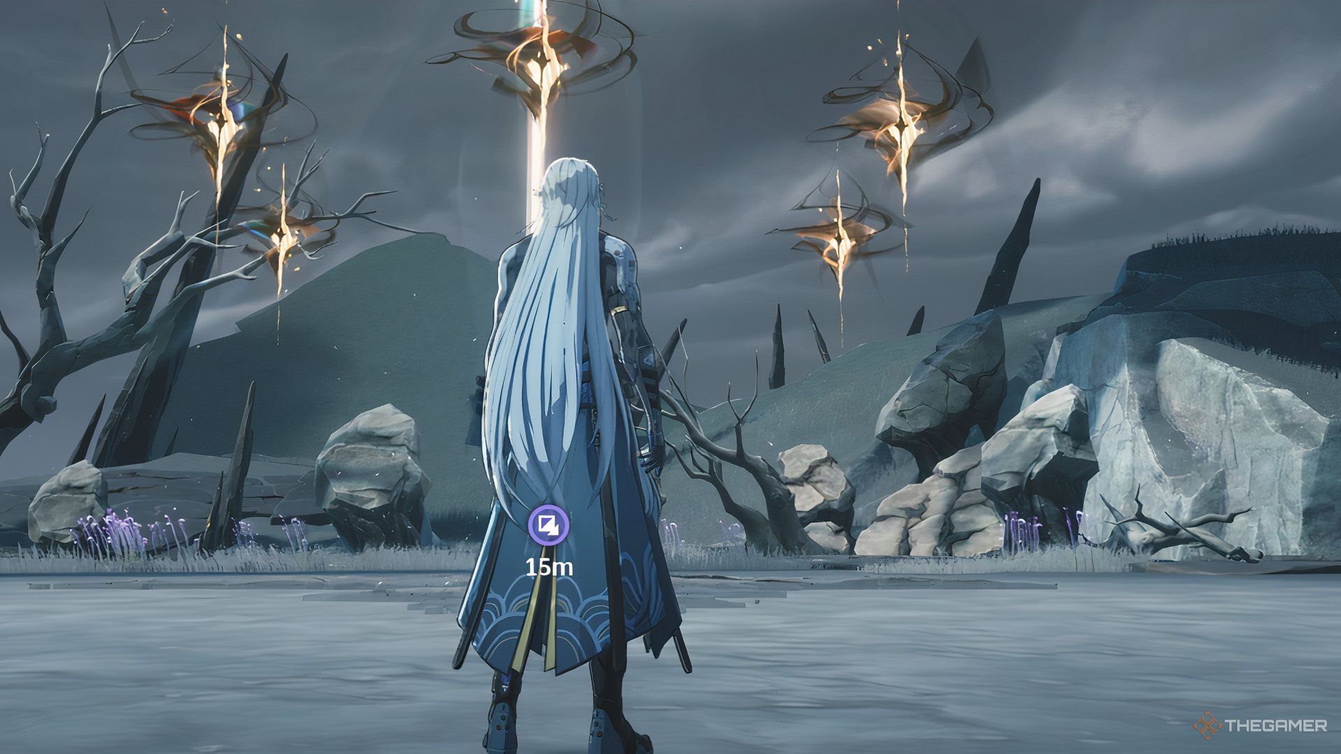 Calcharo standing against a Tacet Field, that you can clear to obtain Tuners.