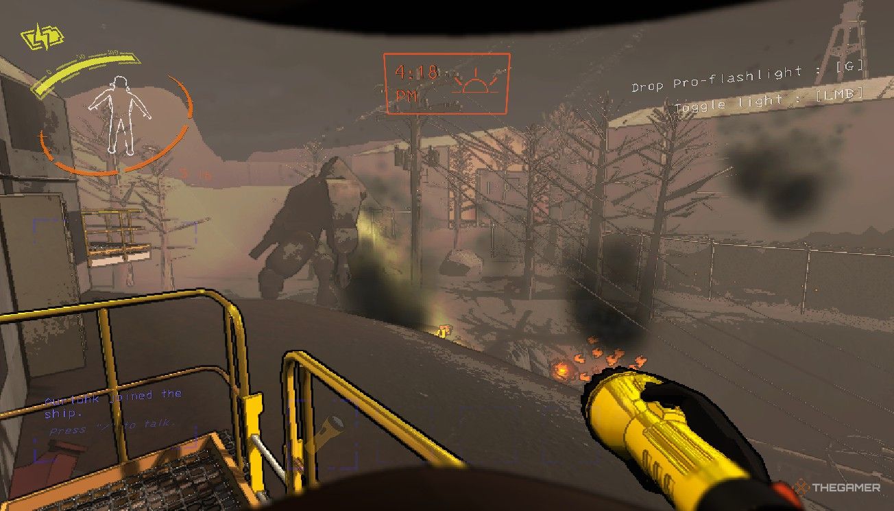 Player employee watching an Old Bird shoot missiles at a Manticoil on Artifice in Lethal Company.