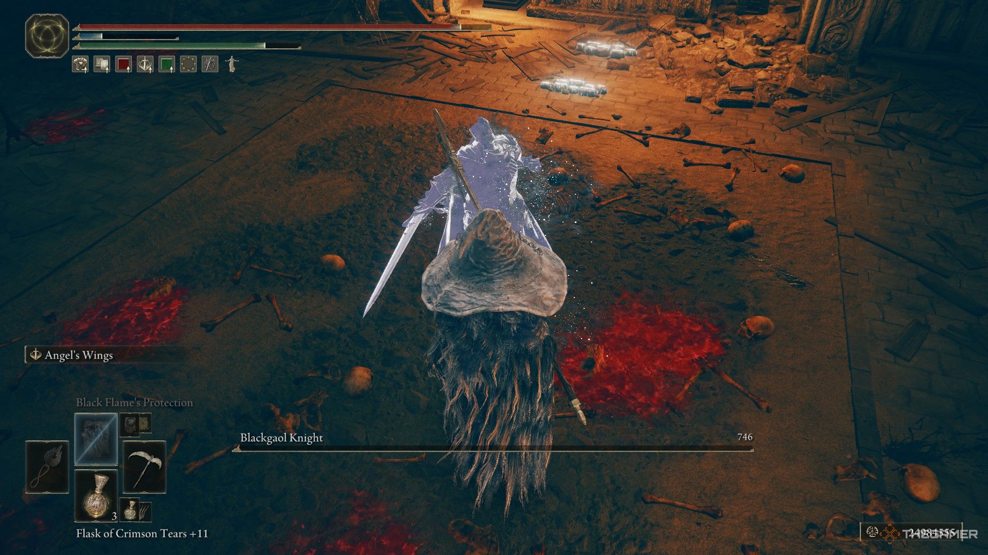 Player stands over the defeated Blackgaol Knight in Elden Ring: Shadow of the Erdtree.