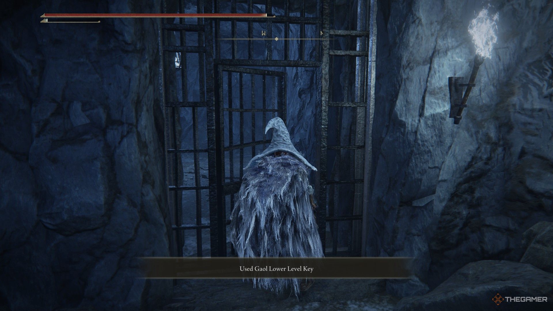Player uses the Lower Gaol Key to open Lementer's Gaol cell door in Elden Ring: Shadow of the Erdtree.
