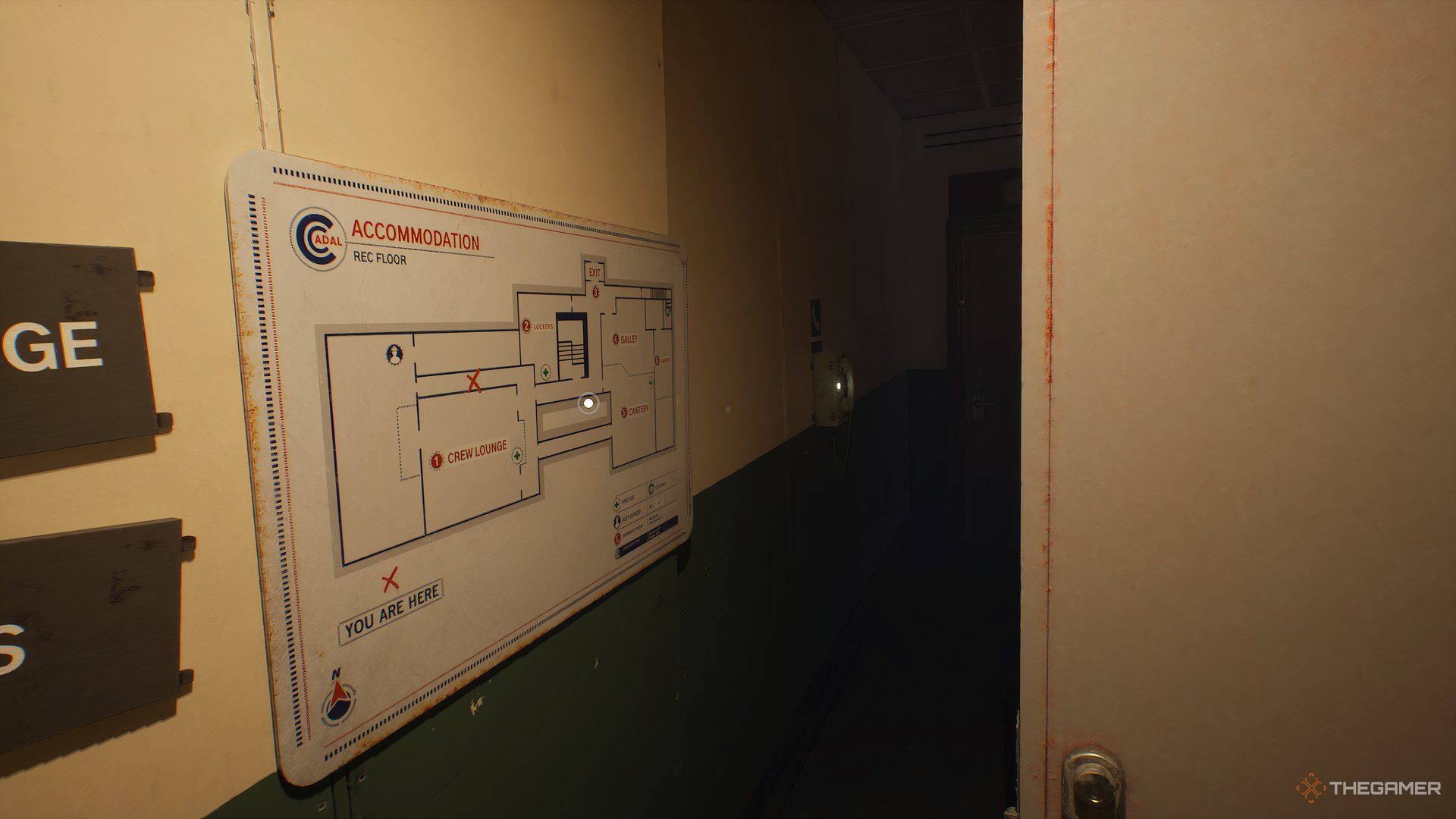 In the Accommodation hallway, on the wall next to the map is the phone in Still Wakes The Deep