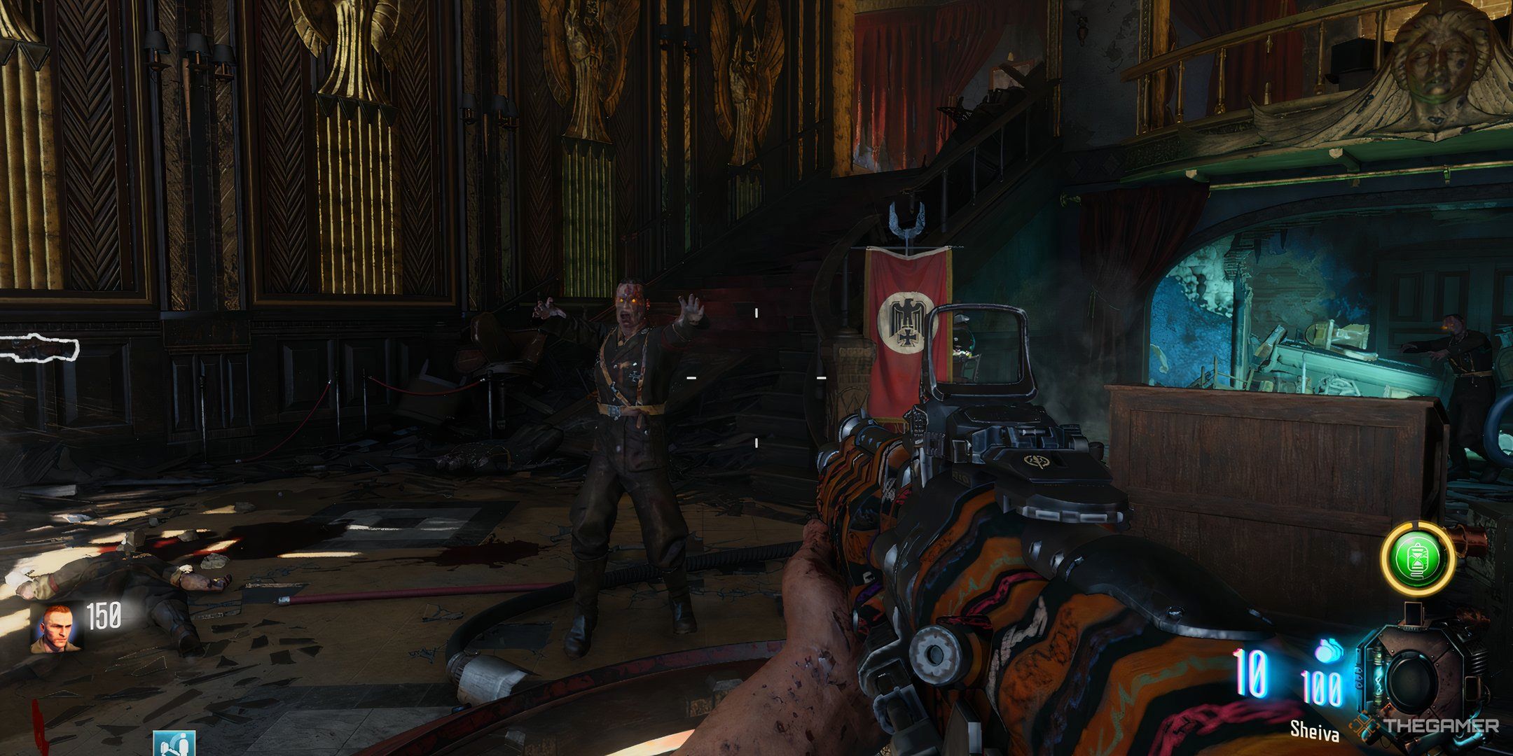 About to shoot a zombie in the Kino der Toten level in Call of Duty Black Ops 3