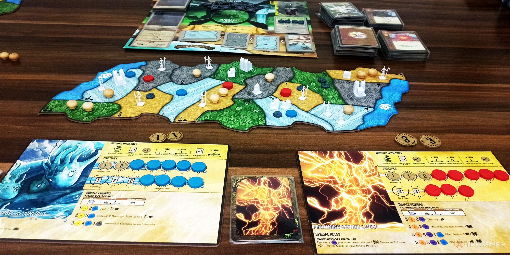 All components of the game are being shown from distance in Spirit Island