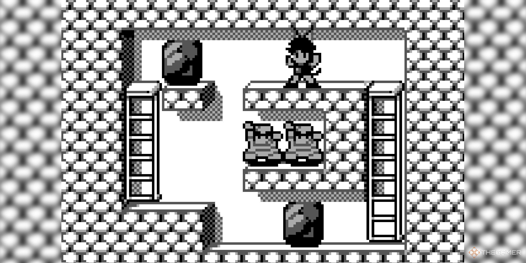 A cat girl standing above two enemies in Catrap