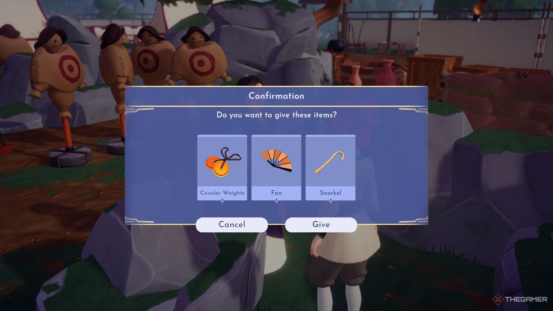 Disney Dreamlight Valley giving Mulan the training treasures