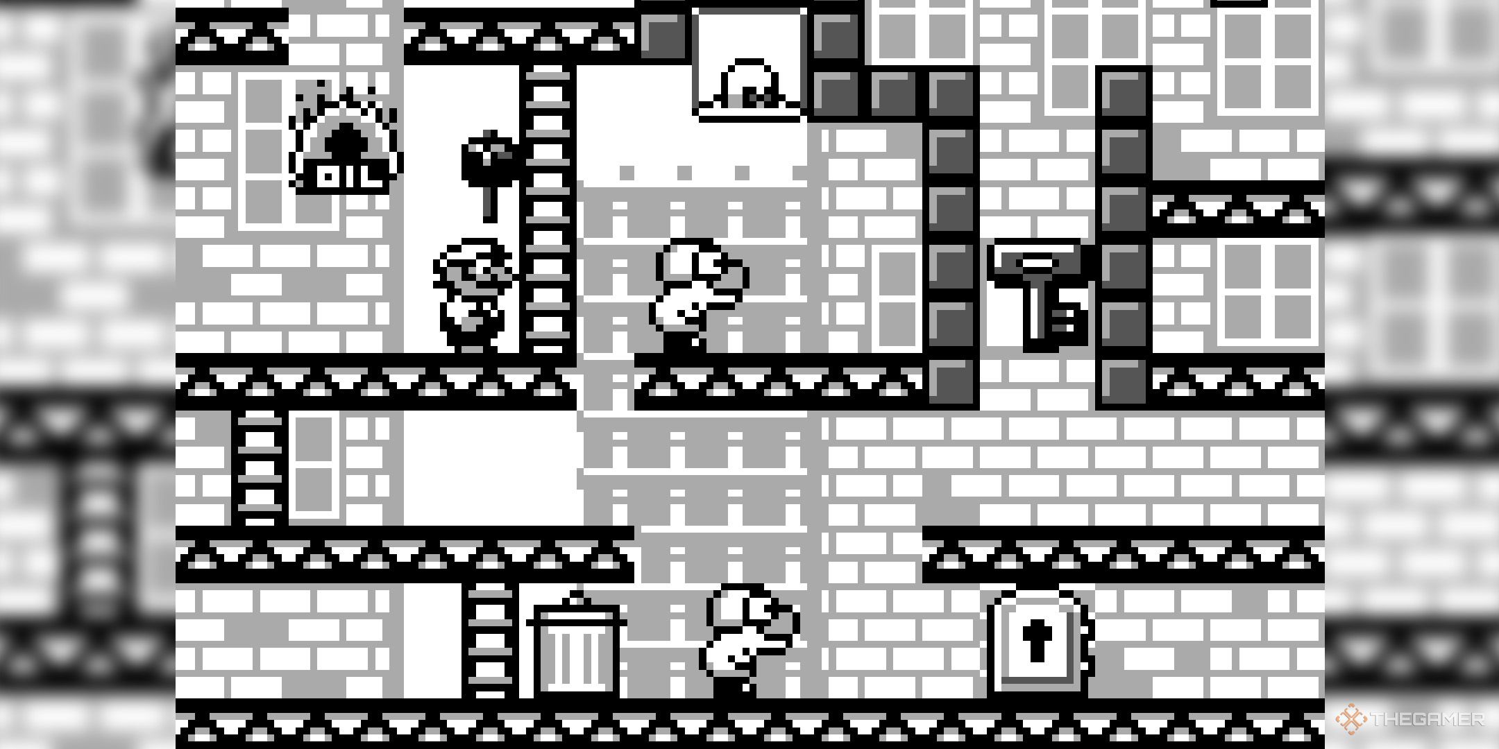 Mario about to grab a hammer from Donkey Kong 94
