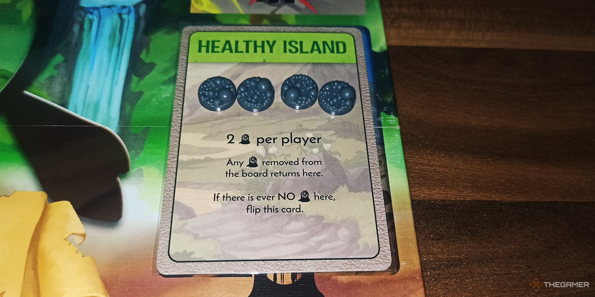  The player places the Blight Card and adds Blight tokens onto it in Spirit Island