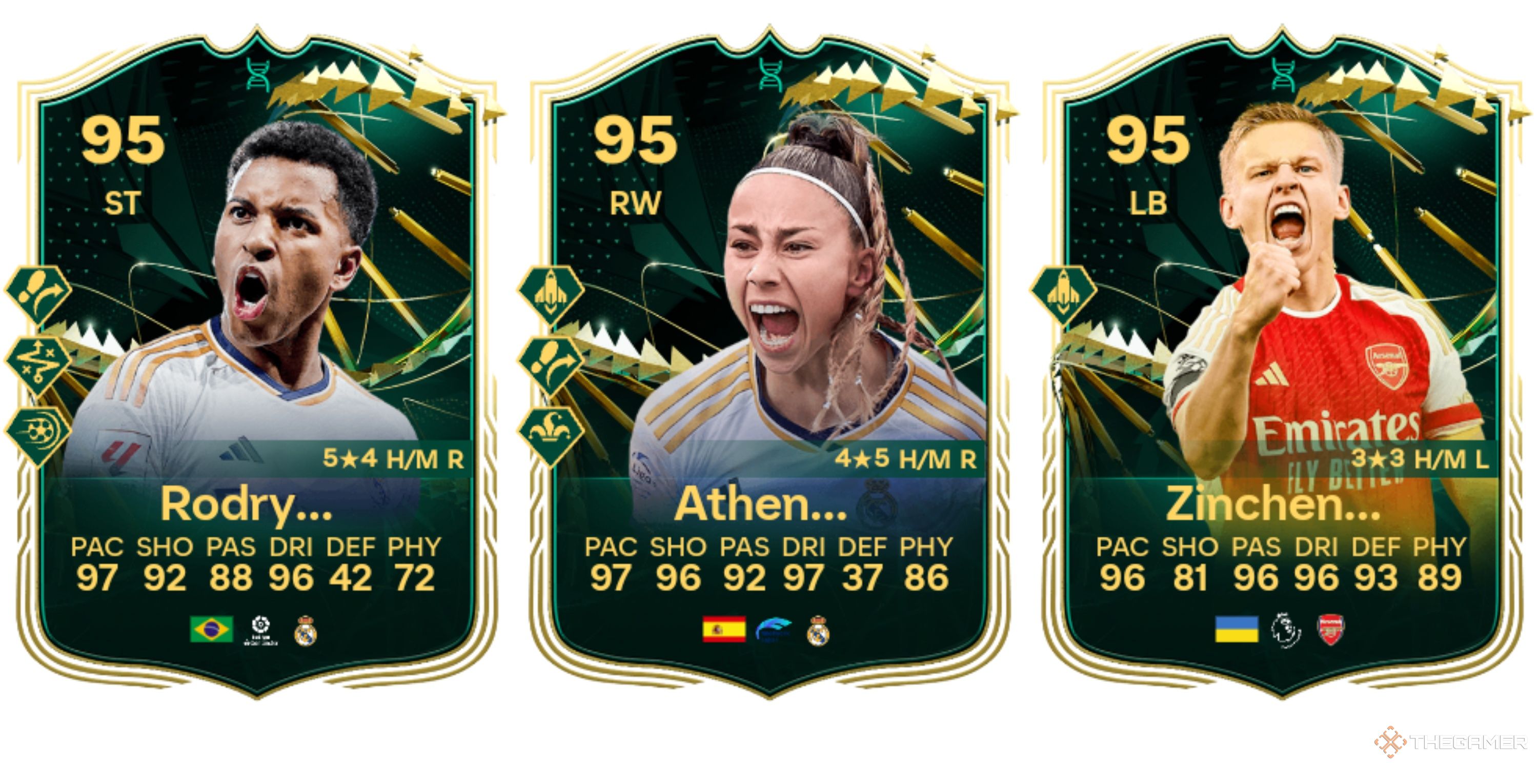 Image showing Rodrygo, Athenea, and Zinchenko EVO Cards in EA Sports FC 24