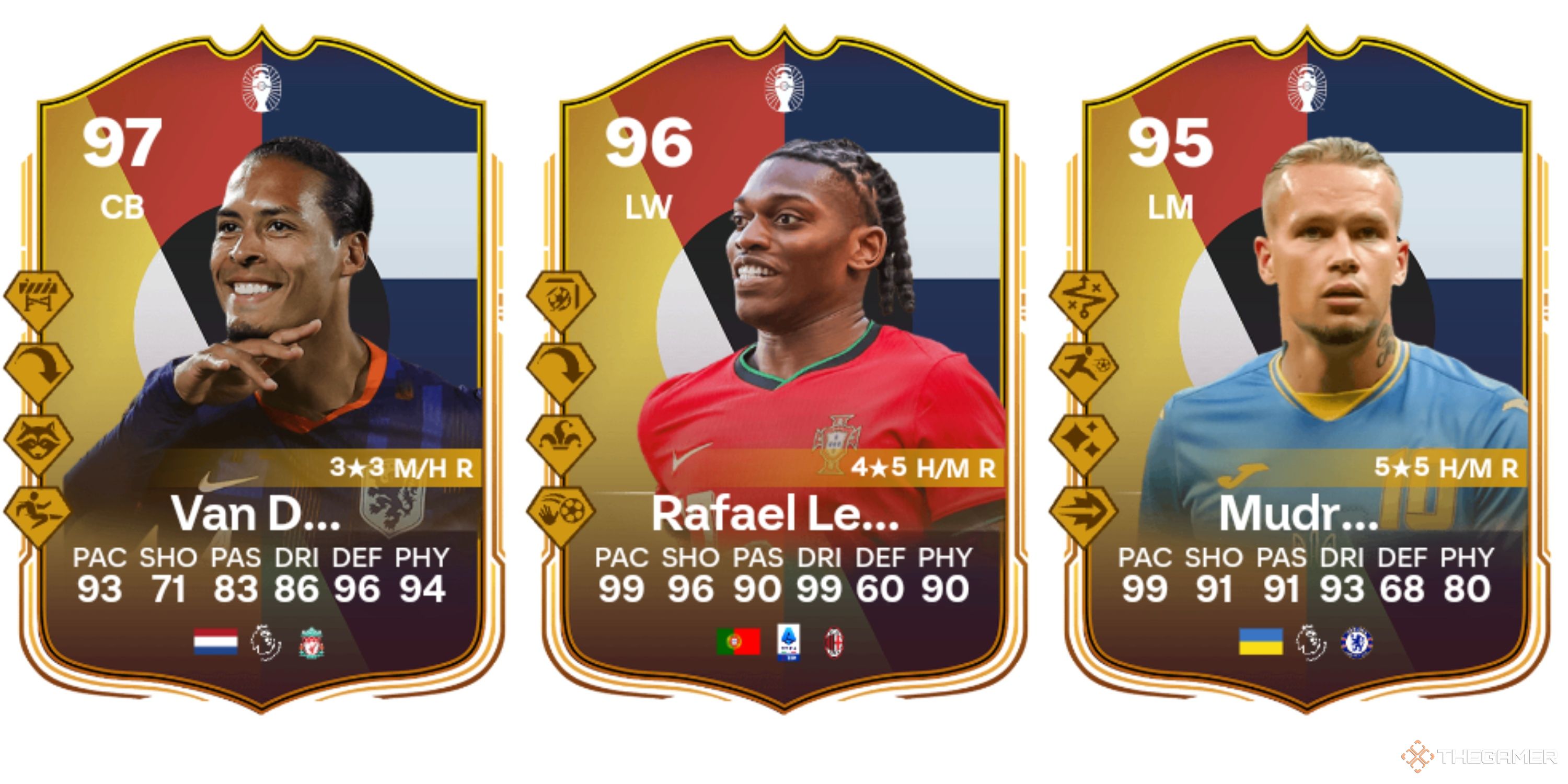 Image showing Van Dijk, Leão, and Mudryk EVO Cards