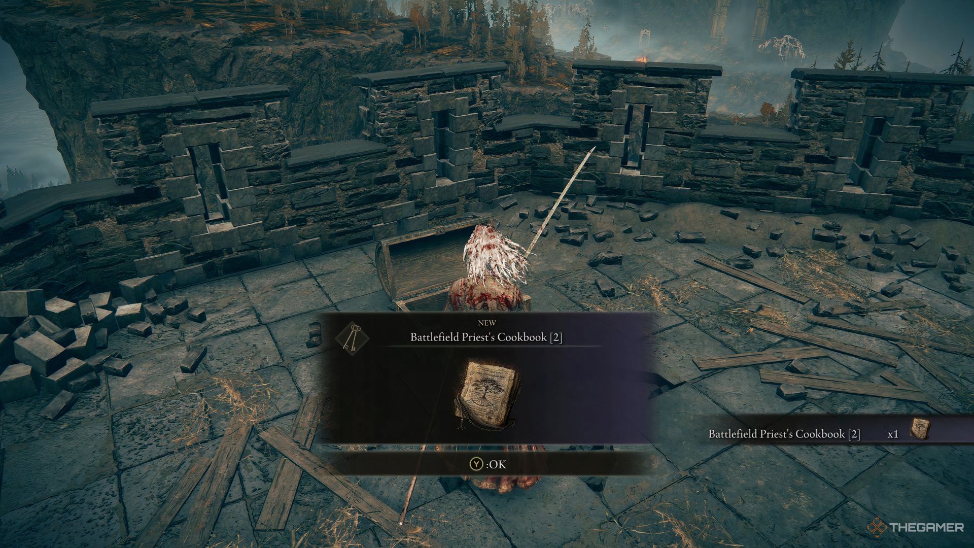 Battlefield Priest's Cookbook [2] near a Treasure Chest after defeating Black Knight Edredd