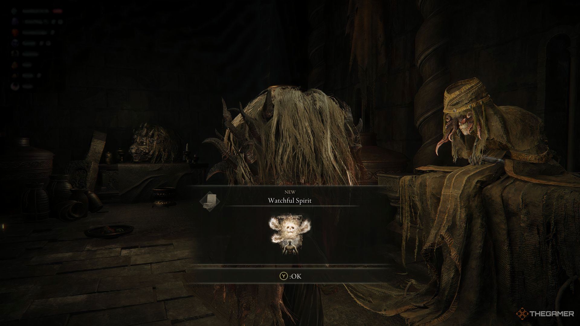 Unlocking the Watchful Spirit Incantation from Hornsent Grandam in Elden Ring: Shadow of the Erdtree.