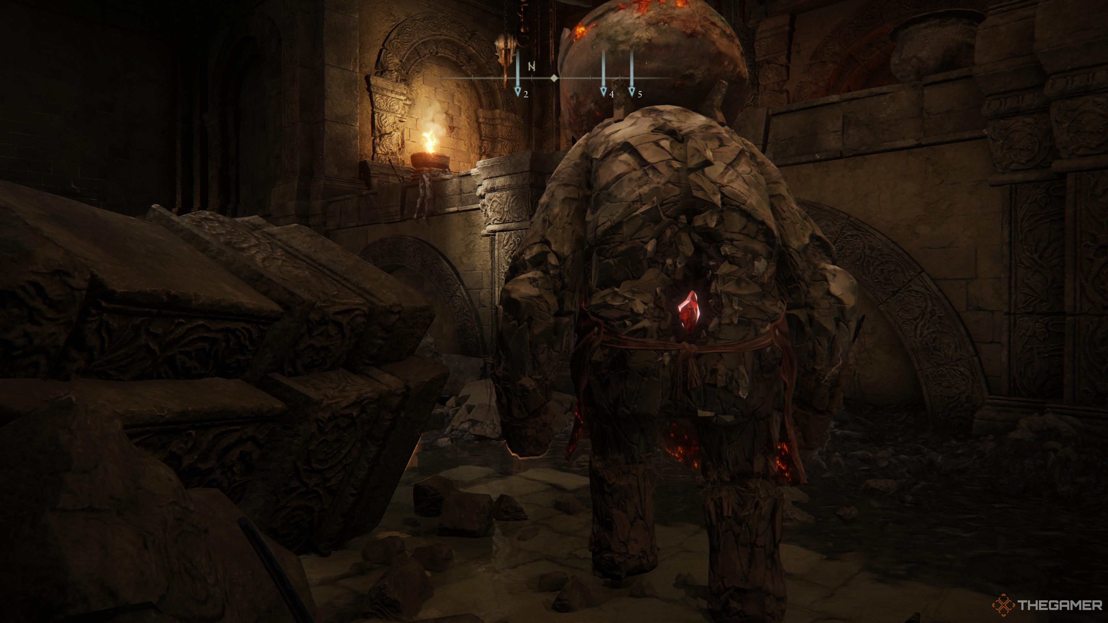 ELDEN RING™Stone construct and their red jewel seen from behind
