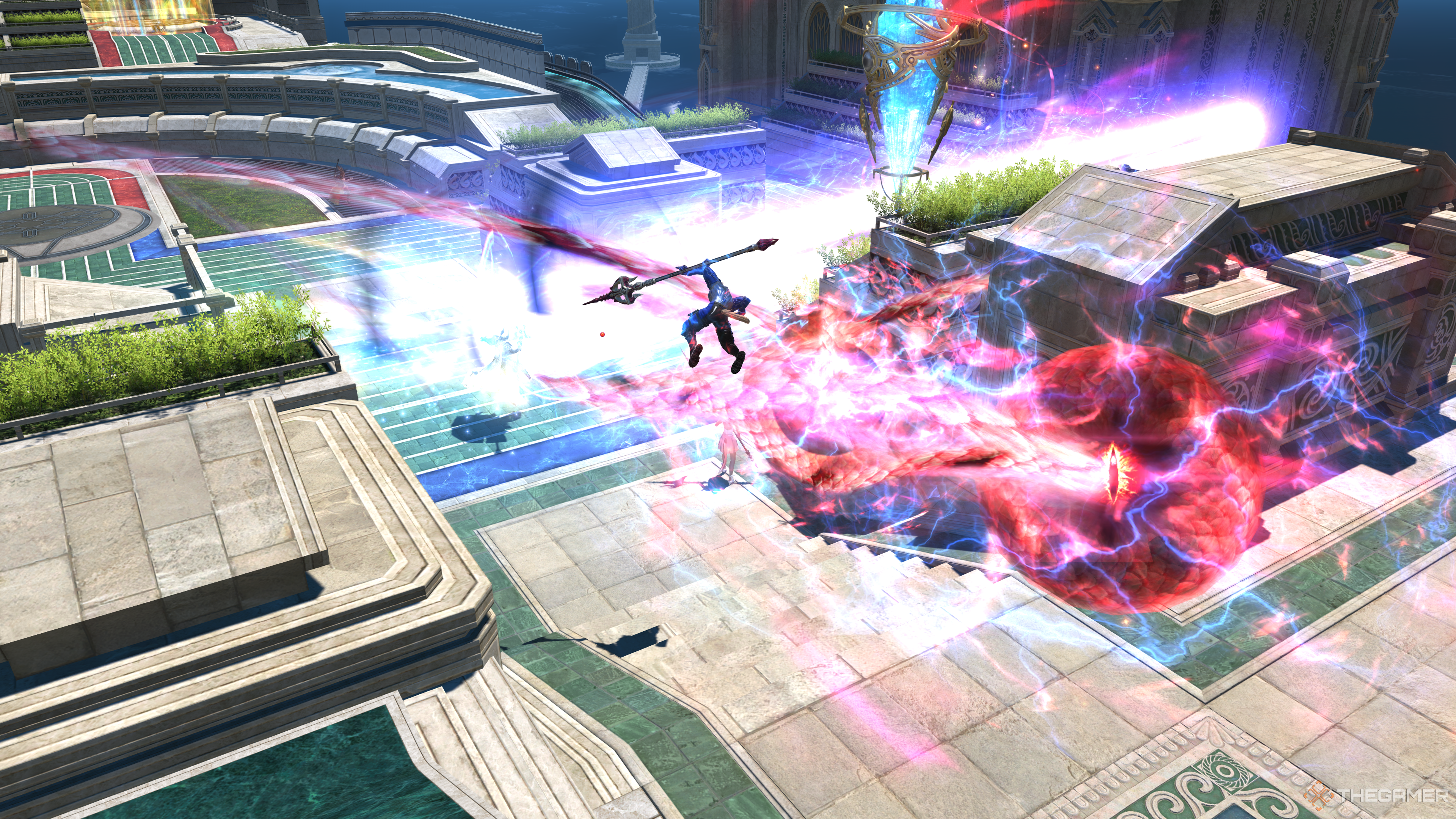 A Dragoon unleashing chaos during a match of Crystalline Conflict in Final Fantasy 14