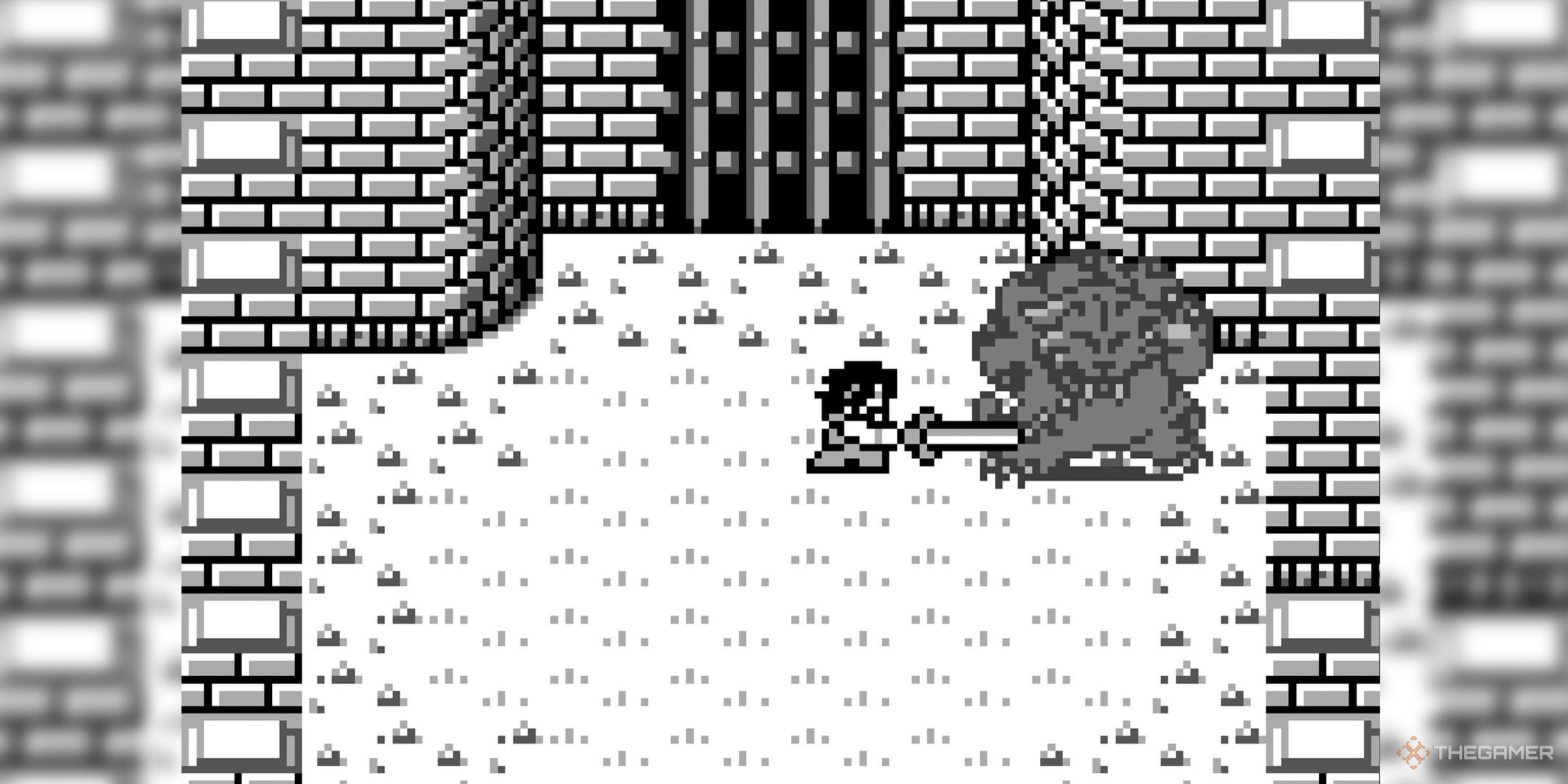 The hero fighting a monster from Final Fantasy Adventure