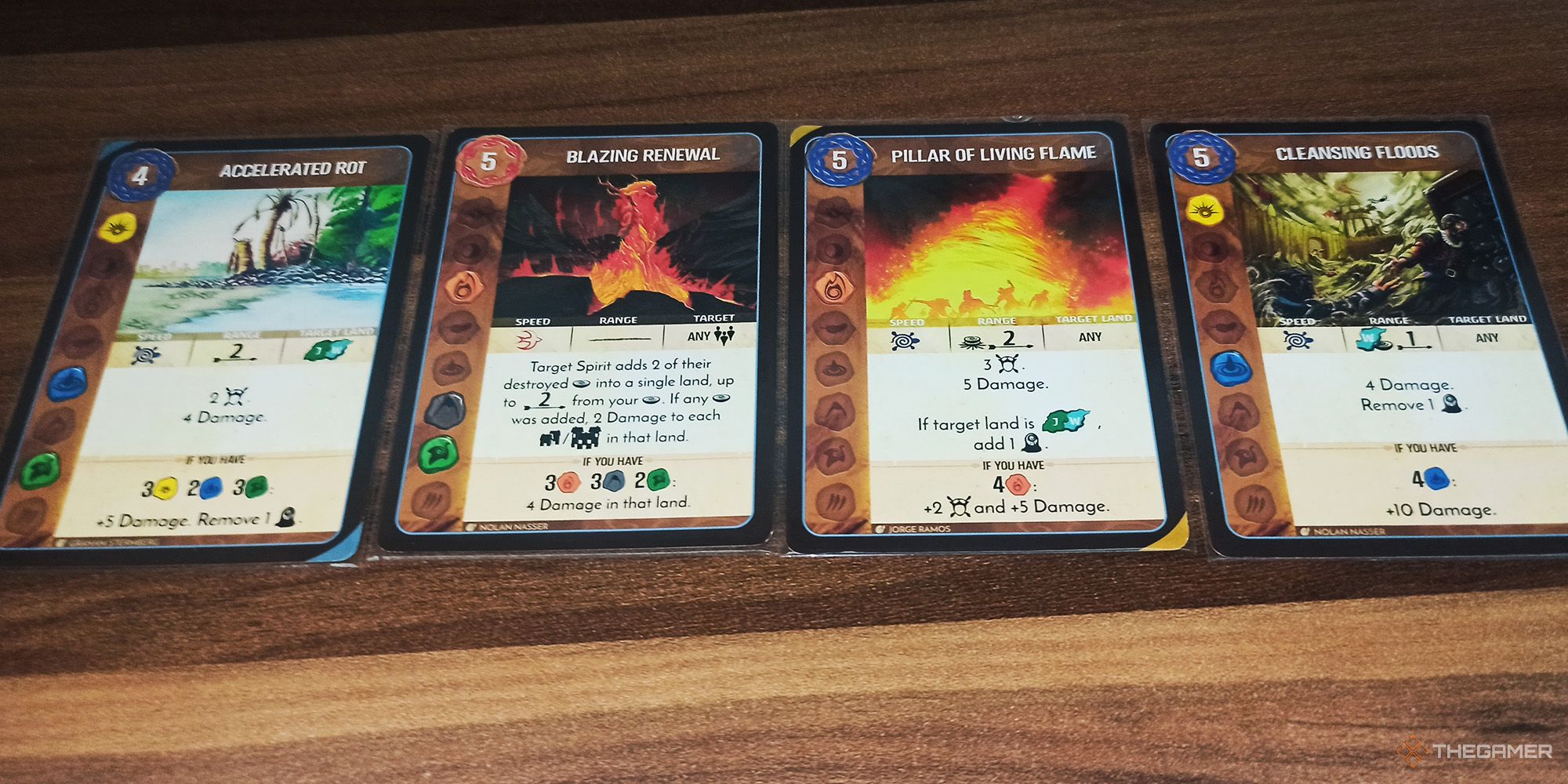 Four Power cards are laid out face-up on the table in Spirit Island